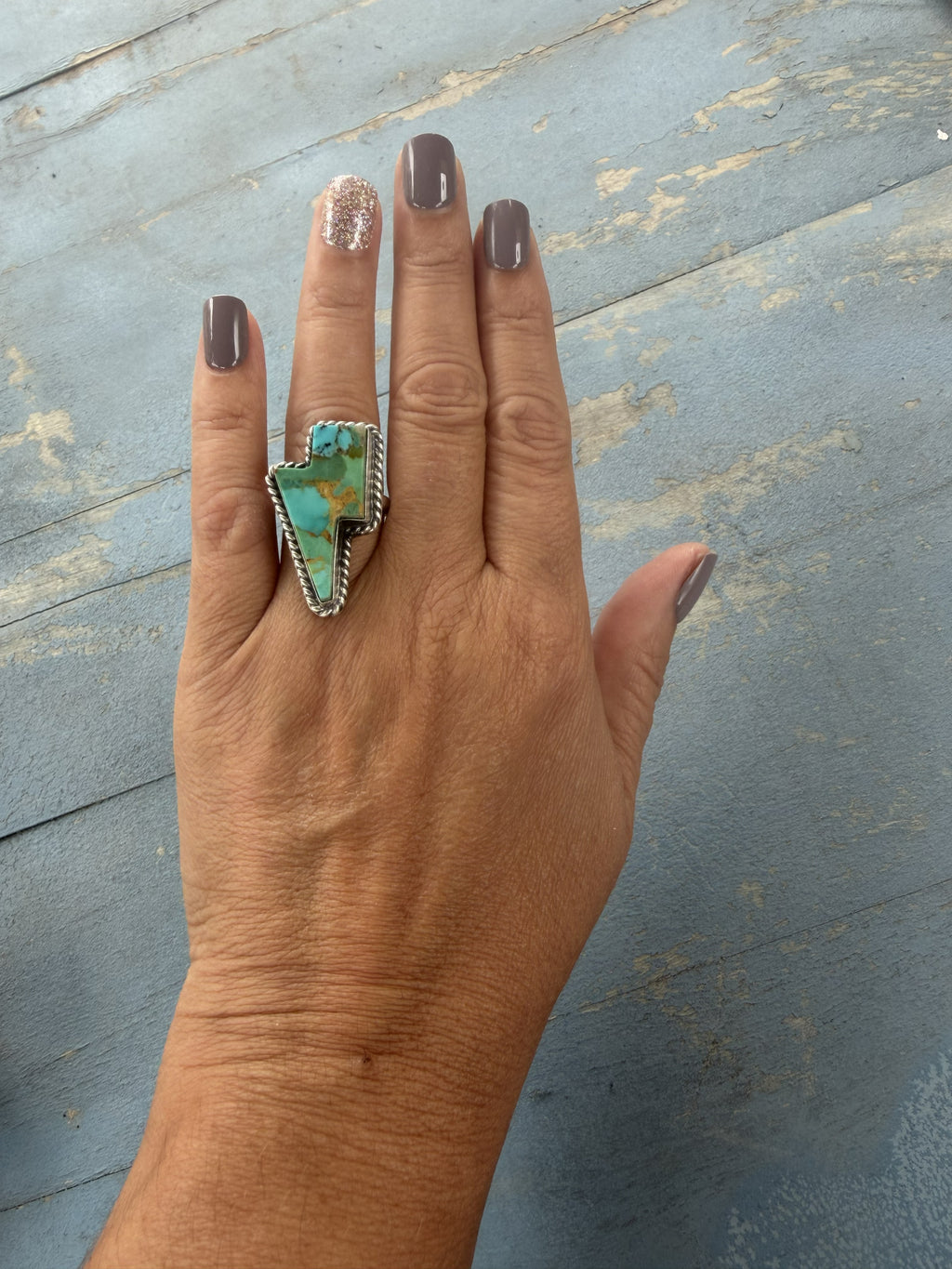 *Native American Made* Navajo Chassity Belone Turquoise Lightning Adjustable Ring