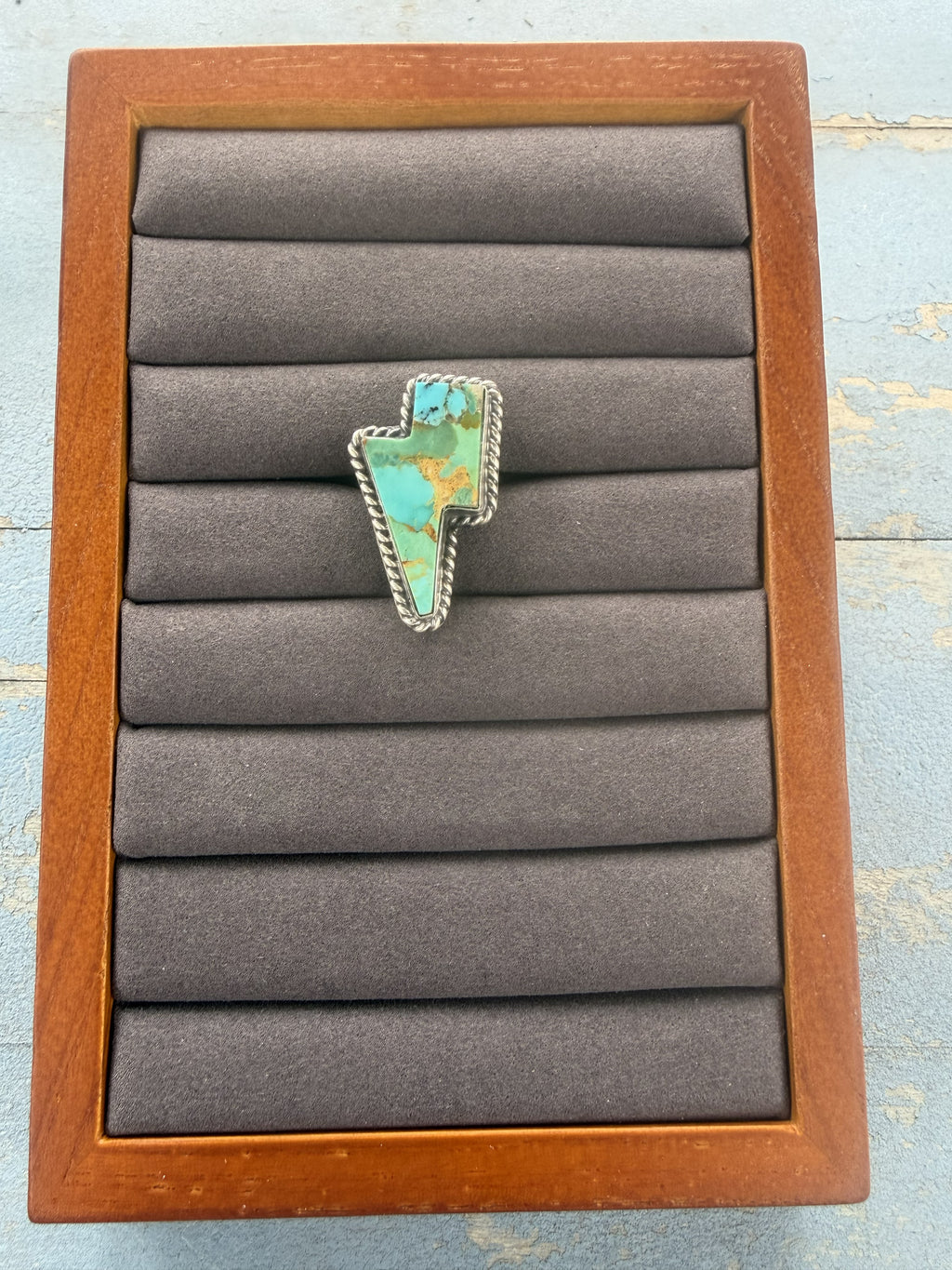 *Native American Made* Navajo Chassity Belone Turquoise Lightning Adjustable Ring