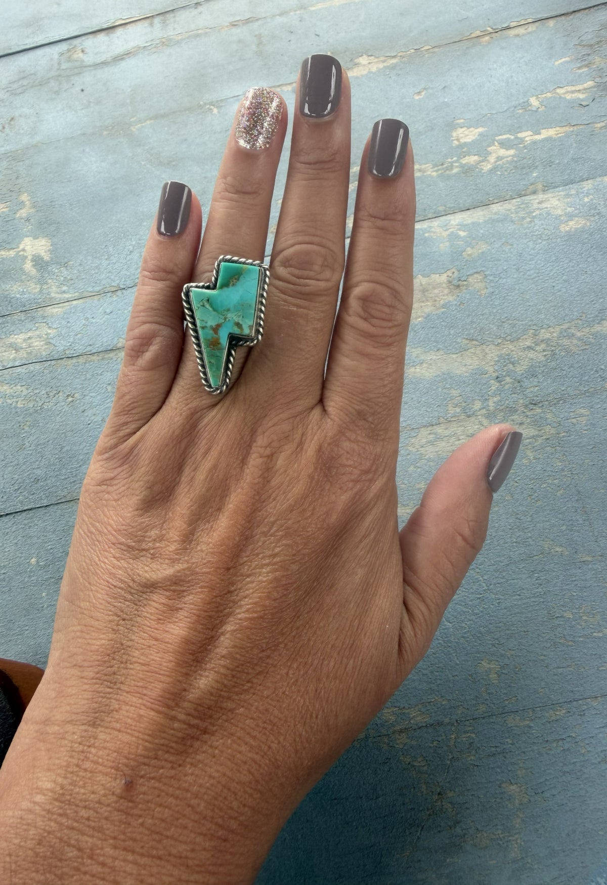 *Native American Made* Navajo Chassity Belone Turquoise Lightning Adjustable Ring