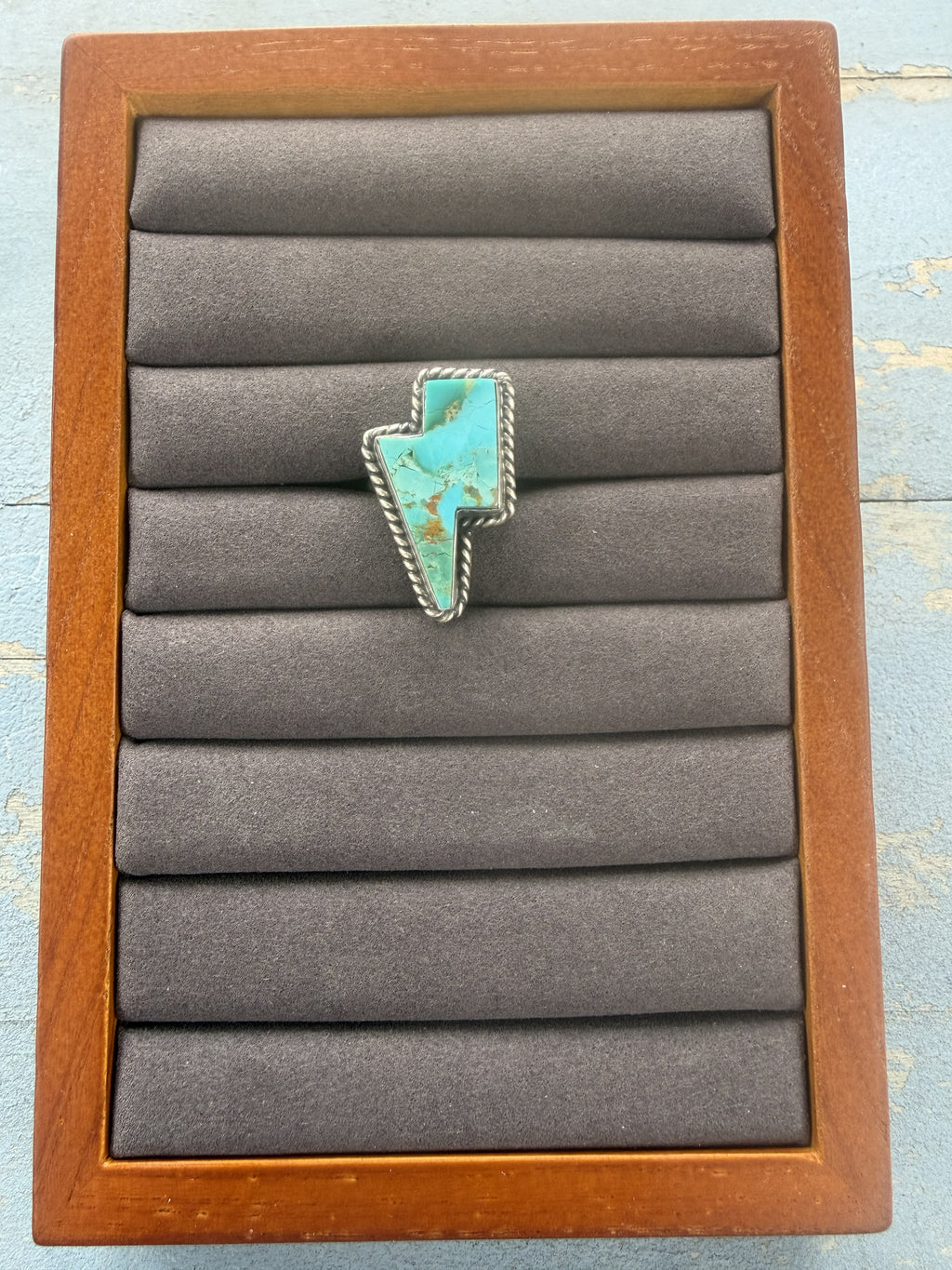 *Native American Made* Navajo Chassity Belone Turquoise Lightning Adjustable Ring