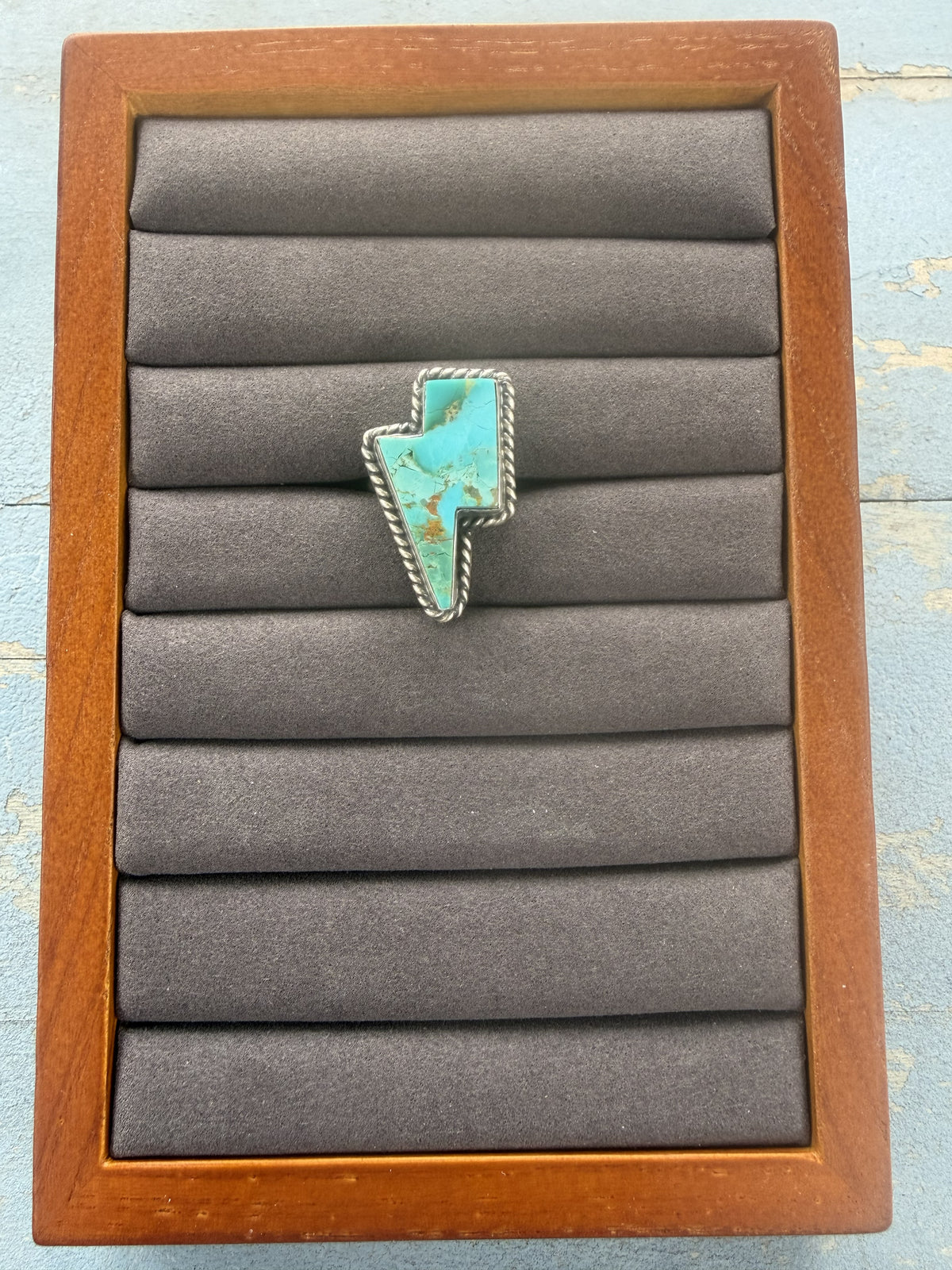 *Native American Made* Navajo Chassity Belone Turquoise Lightning Adjustable Ring