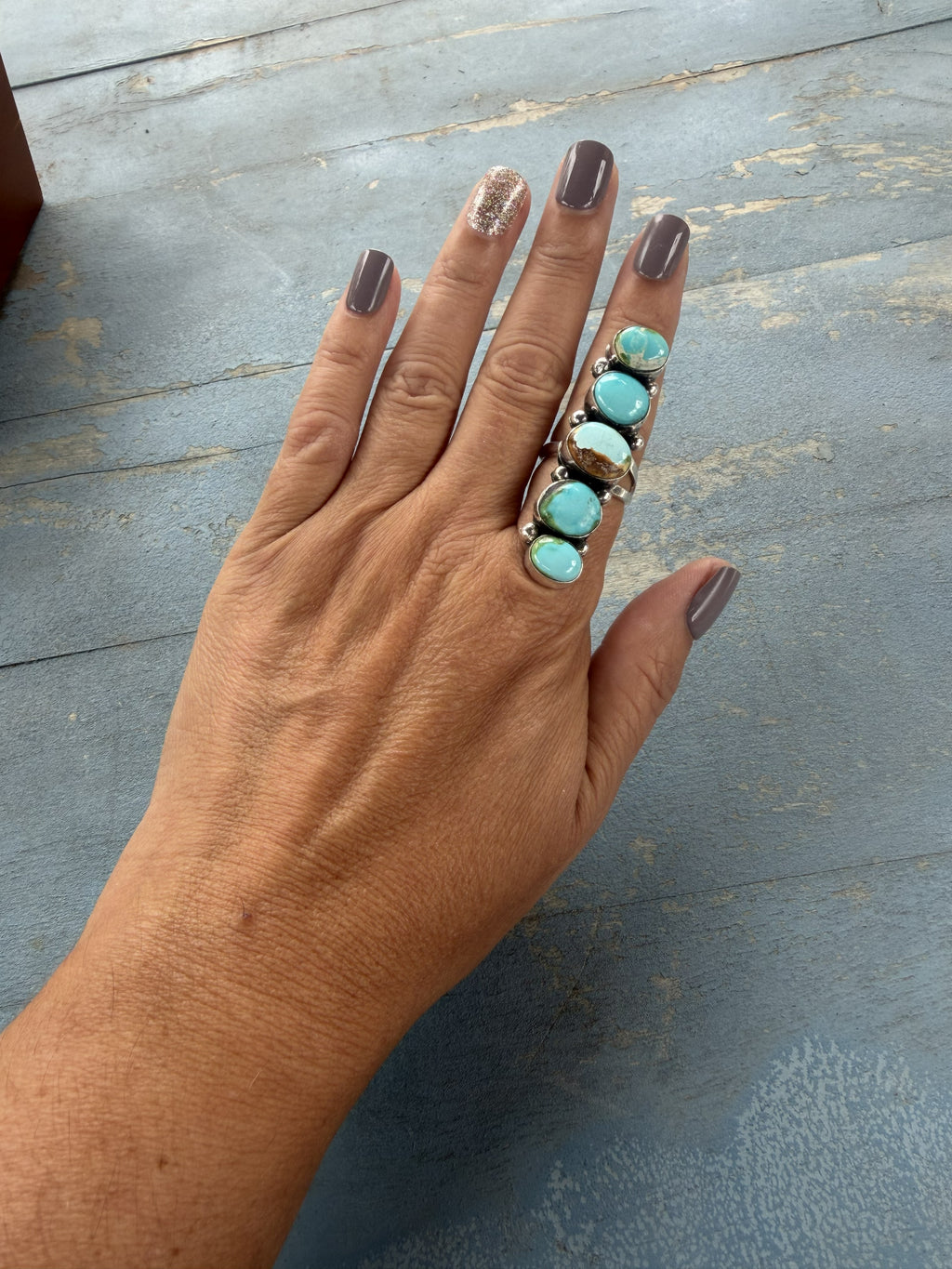 *Native American Made* Navajo Anisa Martinez 5 Stone Sonoran Crawler Adjustable Ring