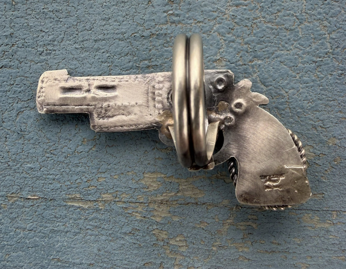 *Native American Made*  Navajo Tim Yazzie Pistol with Turquoise Adjustable Ring