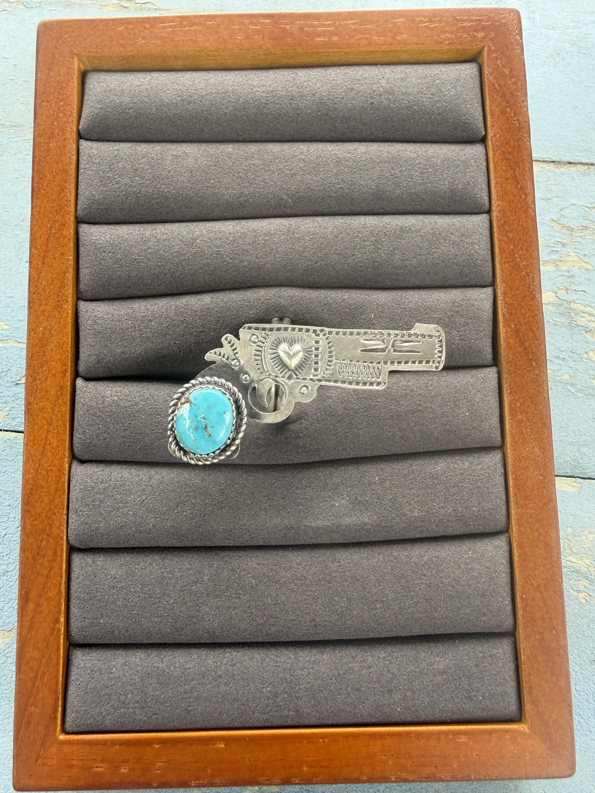 *Native American Made*  Navajo Tim Yazzie Pistol with Turquoise Adjustable Ring