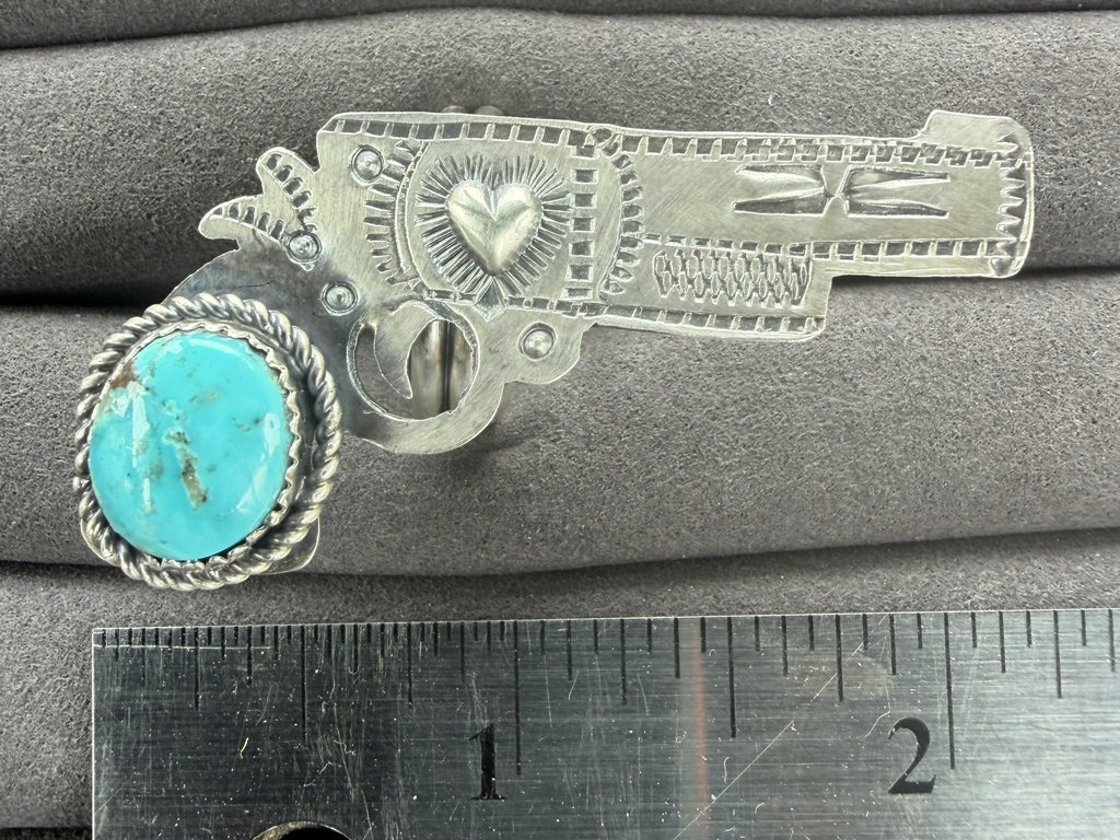 *Native American Made*  Navajo Tim Yazzie Pistol with Turquoise Adjustable Ring