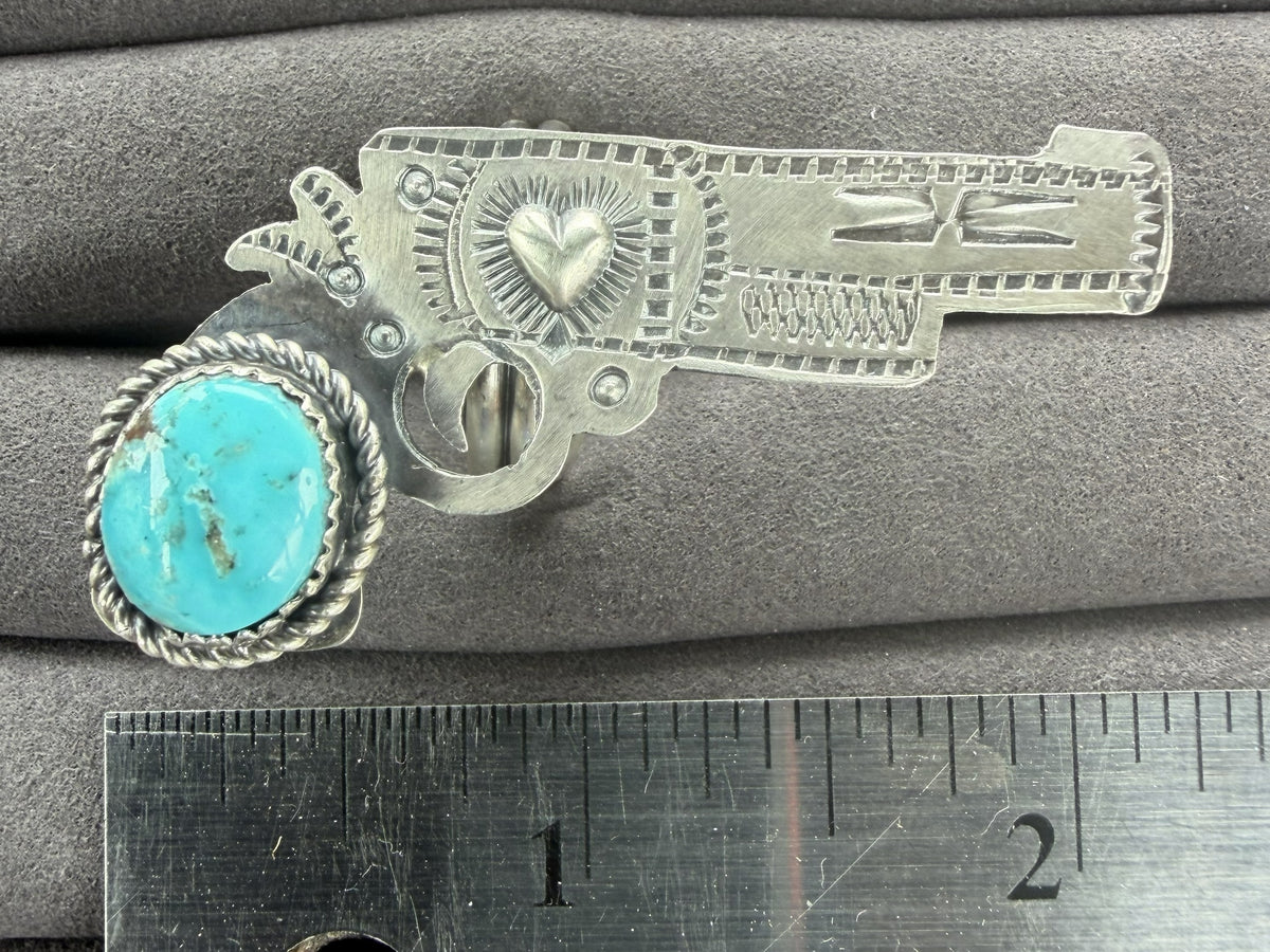 *Native American Made*  Navajo Tim Yazzie Pistol with Turquoise Adjustable Ring