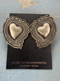 *Native American Made*  Navajo Leander Tahe:  Heart Etched Earrings