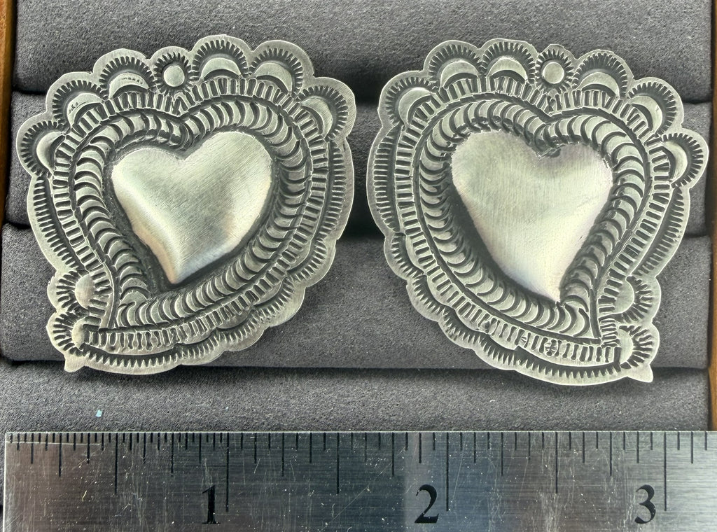 *Native American Made*  Navajo Leander Tahe:  Heart Etched Earrings