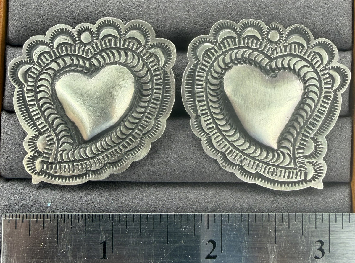 *Native American Made*  Navajo Leander Tahe:  Heart Etched Earrings