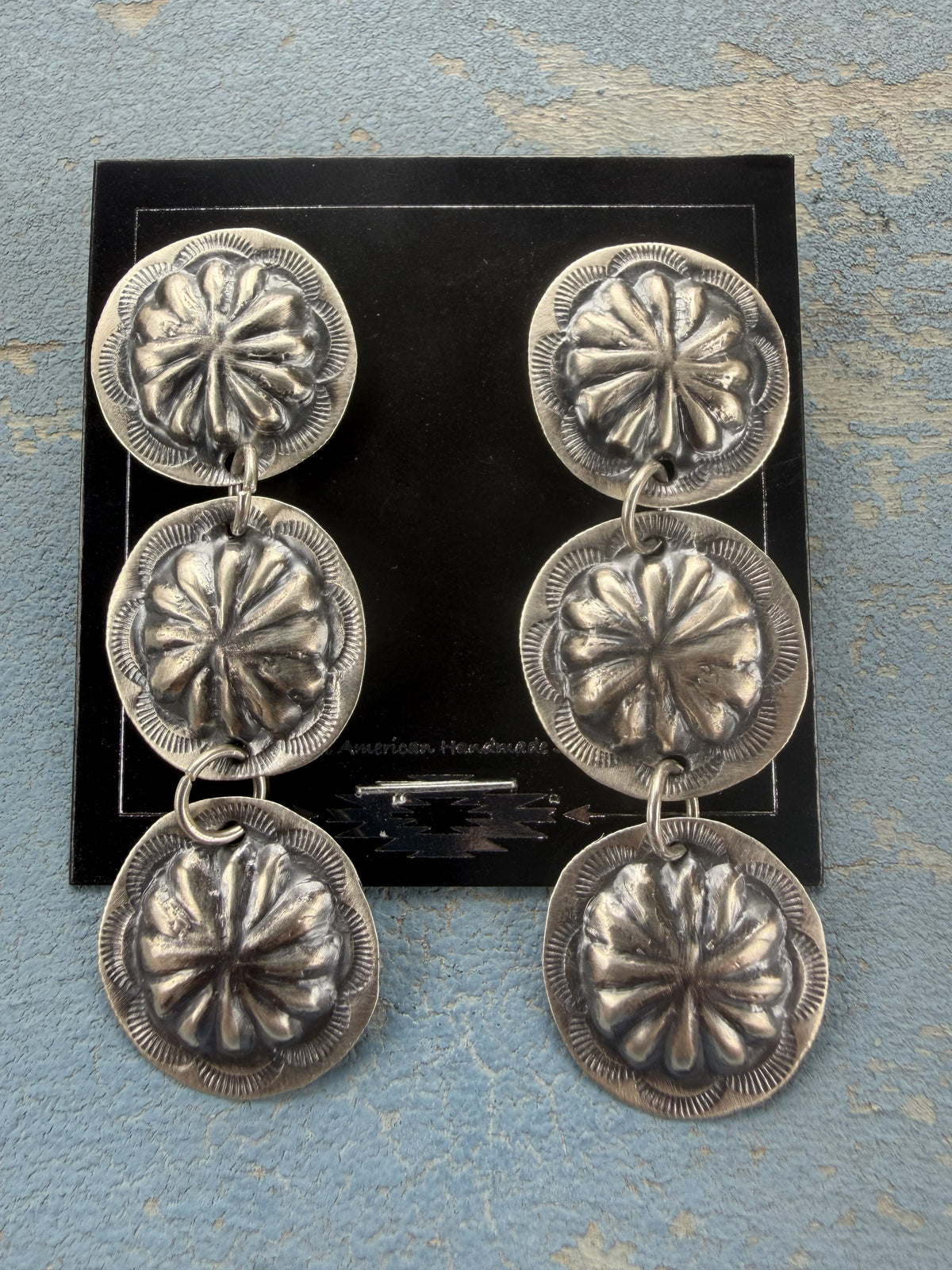*Native American Made* Navajo Joan Begay:  3 Concho Dangle Earrings