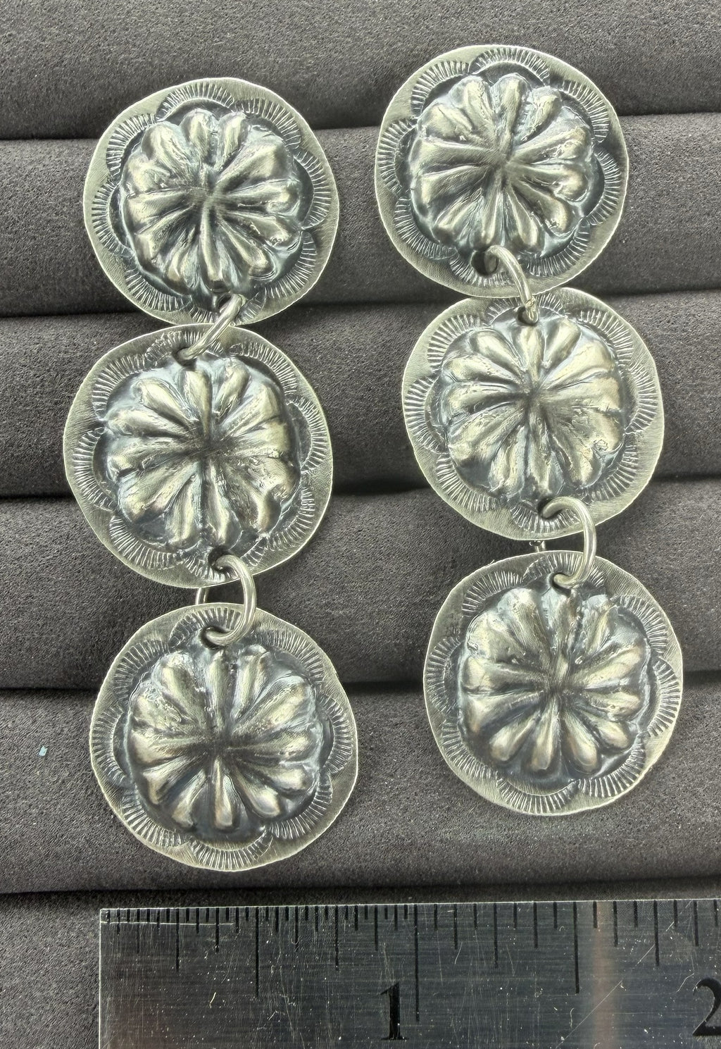 *Native American Made* Navajo Joan Begay:  3 Concho Dangle Earrings