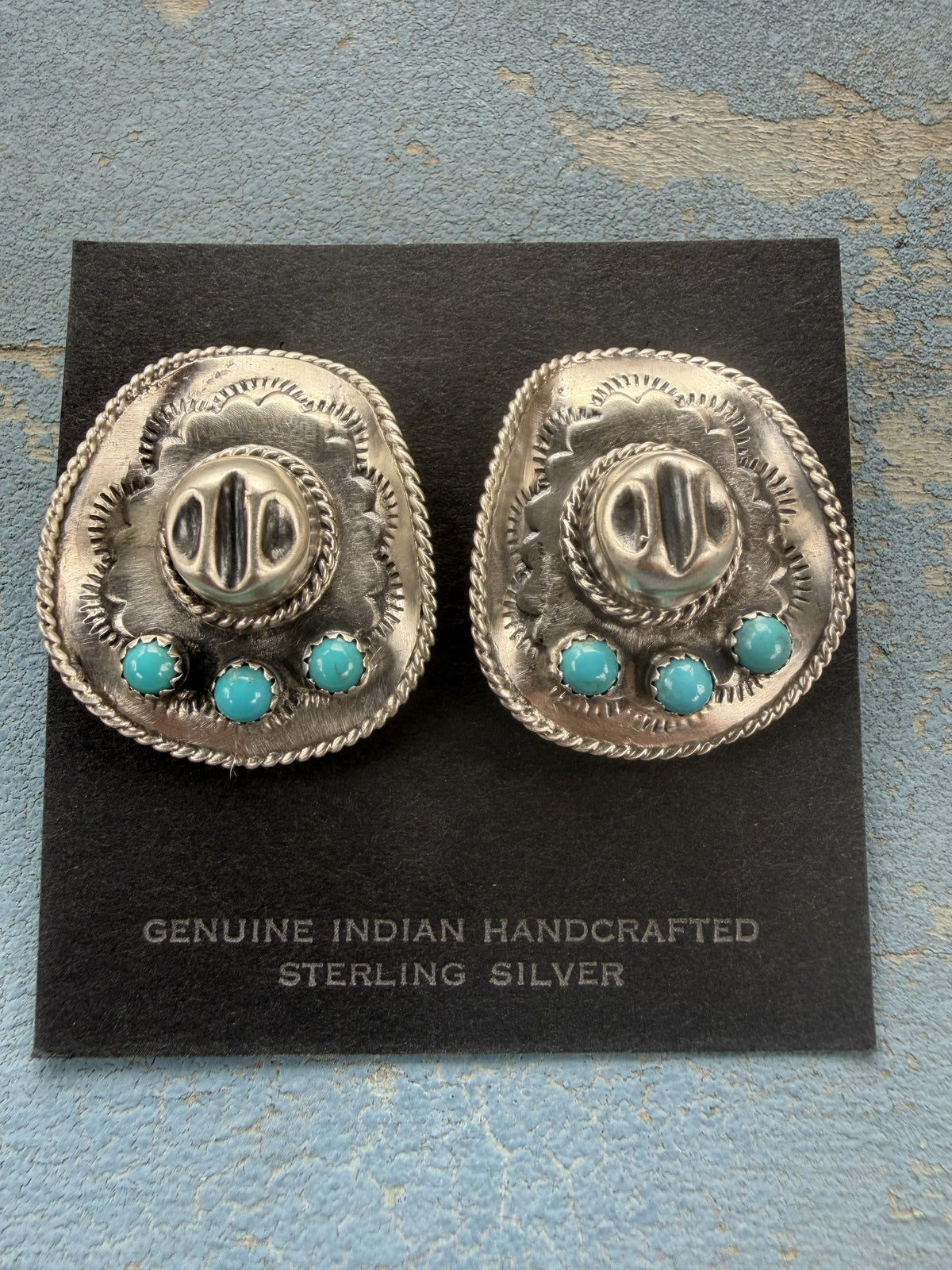 *Native American Made*  Navajo  Bobby Platero:  Cowboy Hat Earrings