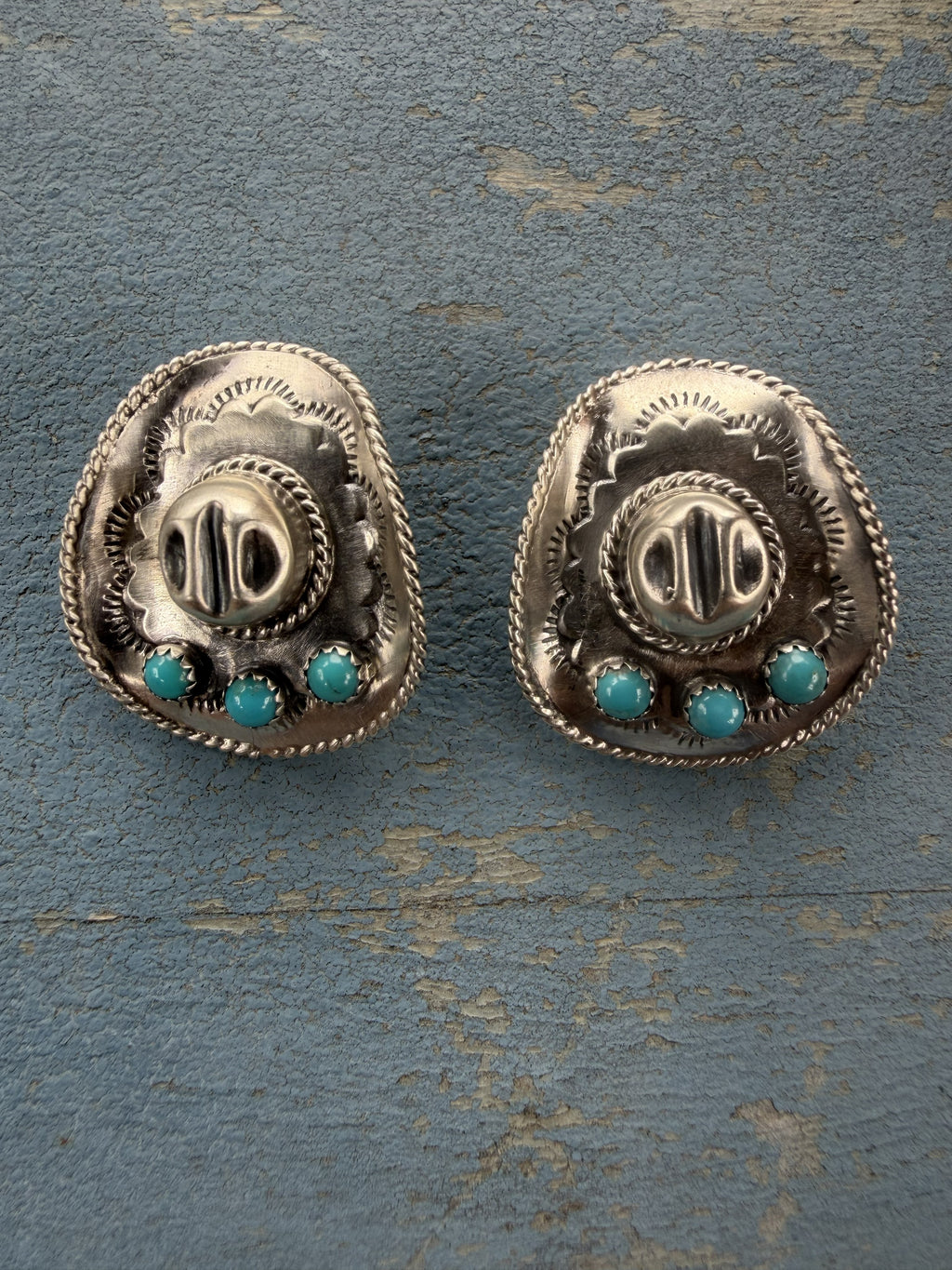 *Native American Made*  Navajo  Bobby Platero:  Cowboy Hat Earrings