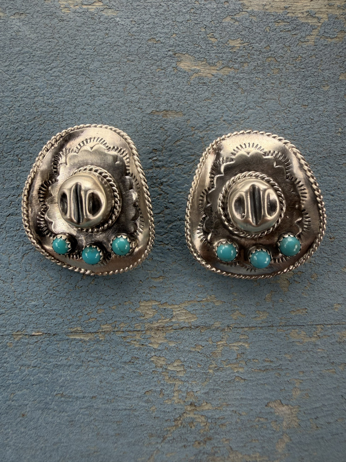 *Native American Made*  Navajo  Bobby Platero:  Cowboy Hat Earrings