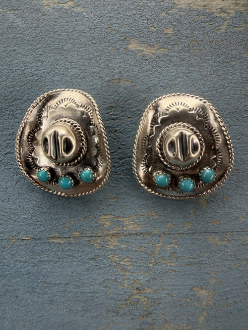 *Native American Made*  Navajo  Bobby Platero:  Cowboy Hat Earrings