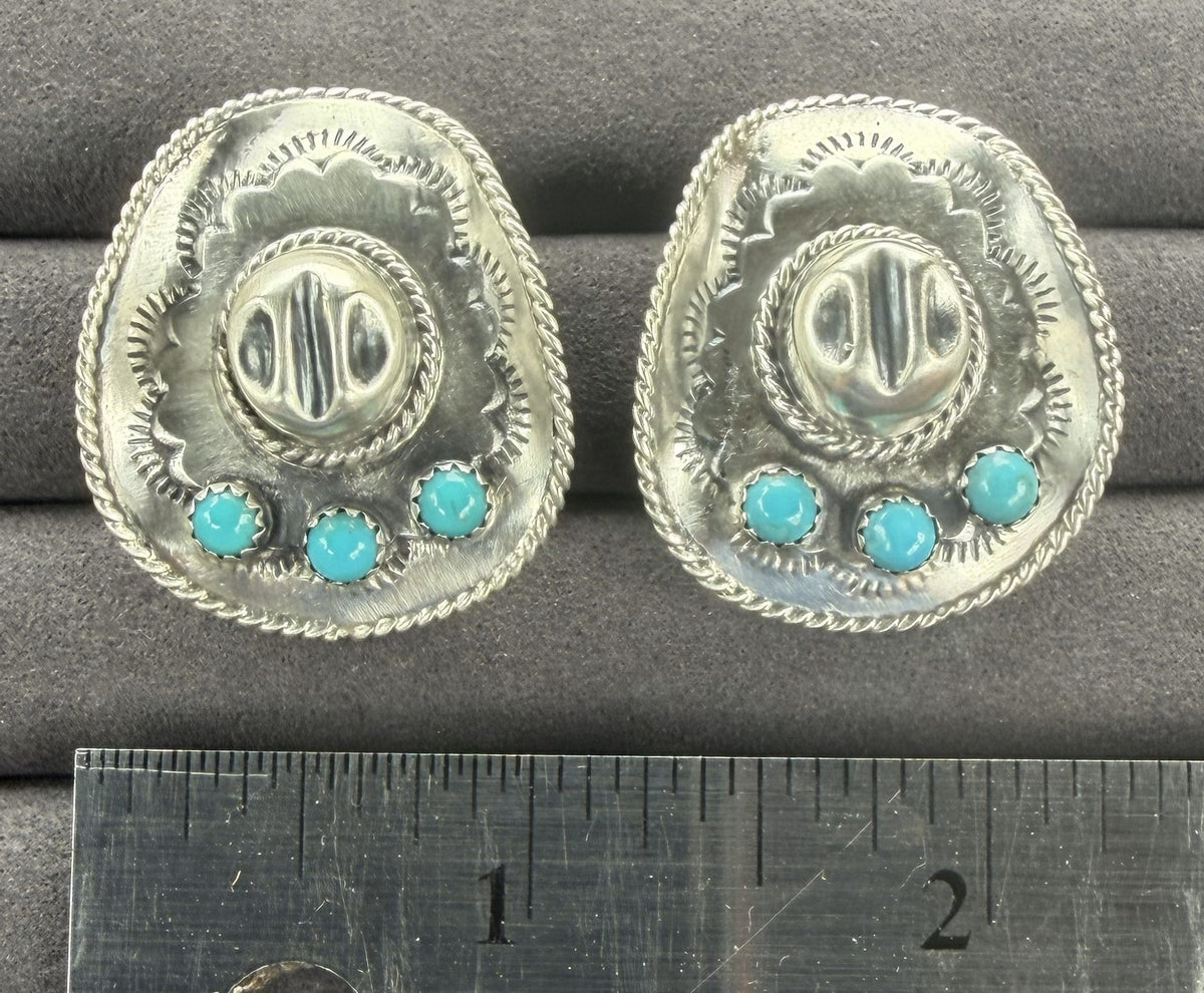*Native American Made*  Navajo  Bobby Platero:  Cowboy Hat Earrings