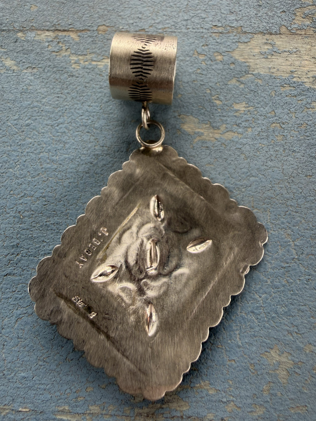 *Native American Made* Navajo Joan Begay Repousse Rhombus Pendant
