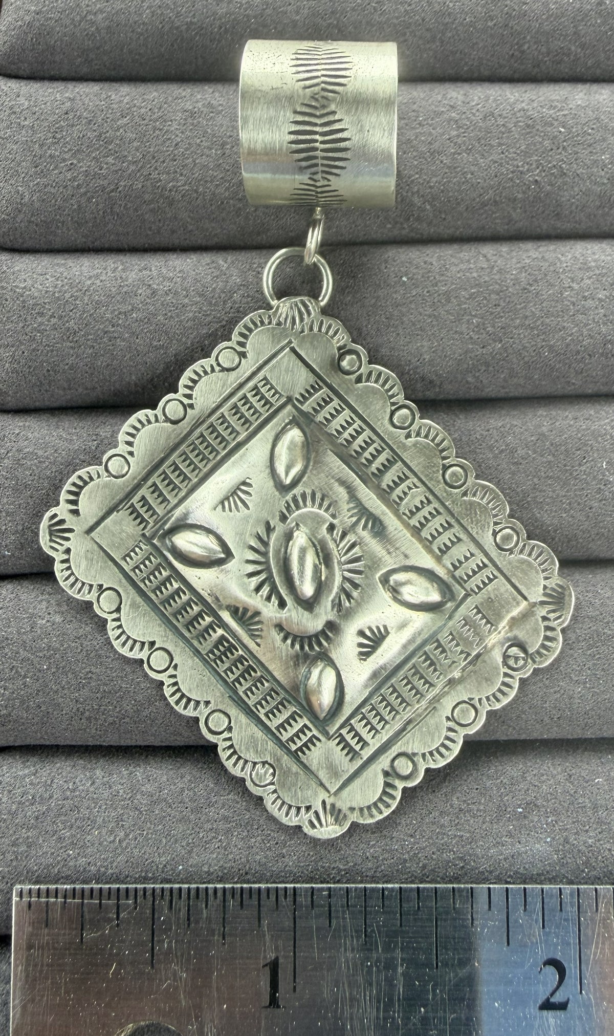 *Native American Made* Navajo Joan Begay Repousse Rhombus Pendant