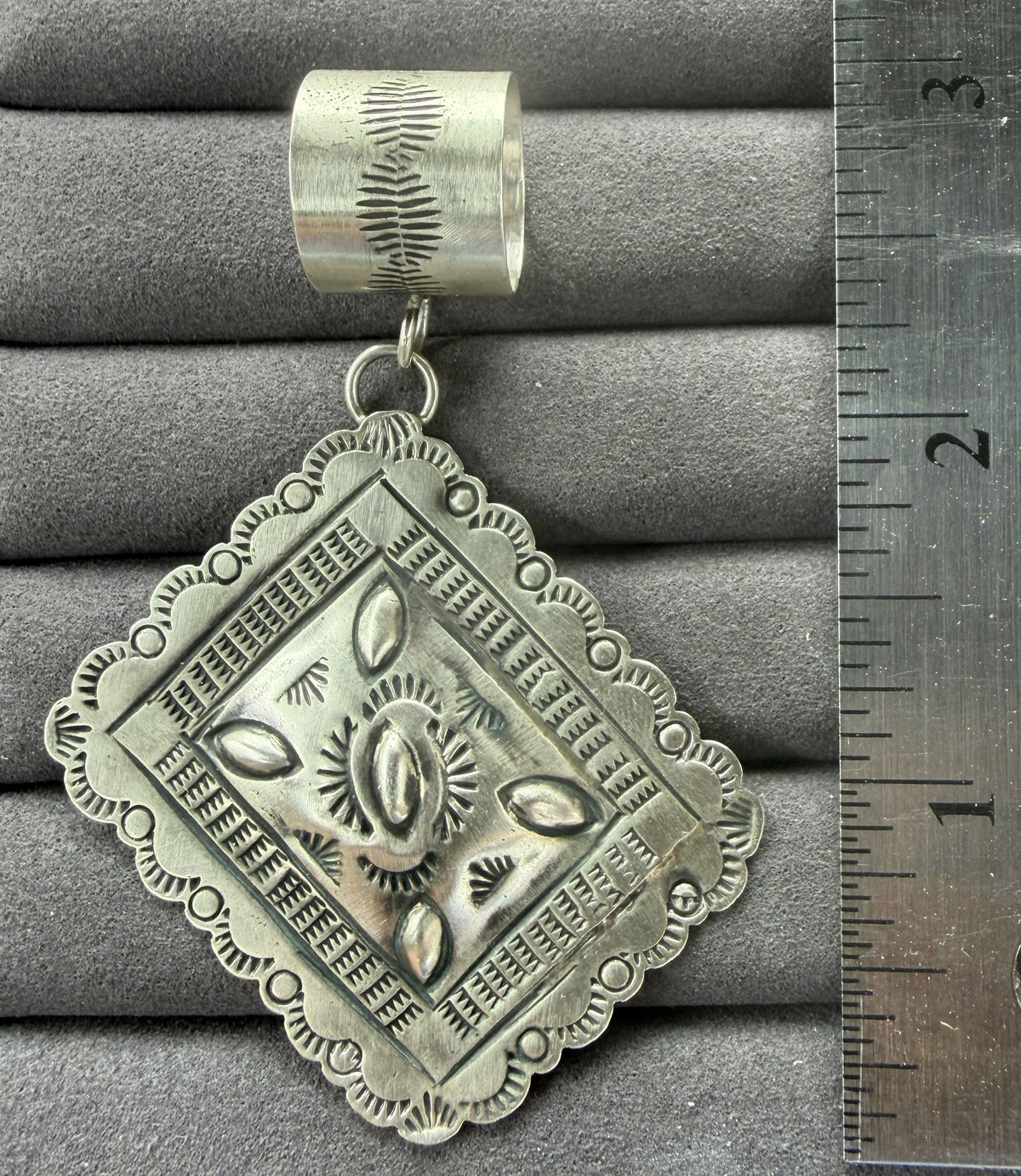 *Native American Made* Navajo Joan Begay Repousse Rhombus Pendant