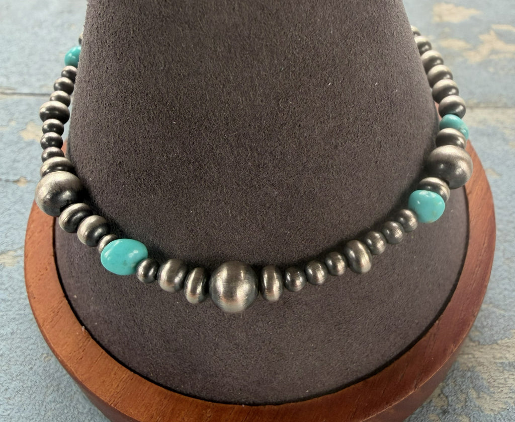 *Native American Made*  Navajo Lucinda Sardo Silver and Turquoise Bead Bracelet