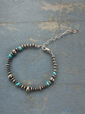 *Native American Made*  Navajo Lucinda Sardo Silver and Turquoise Bead Bracelet