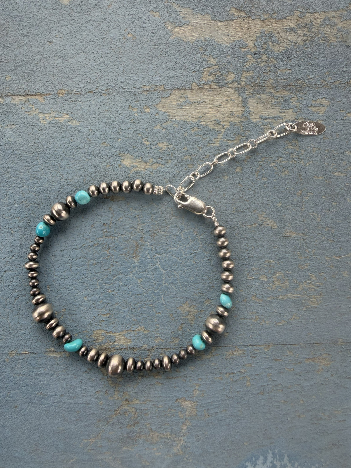 *Native American Made*  Navajo Lucinda Sardo Silver and Turquoise Bead Bracelet