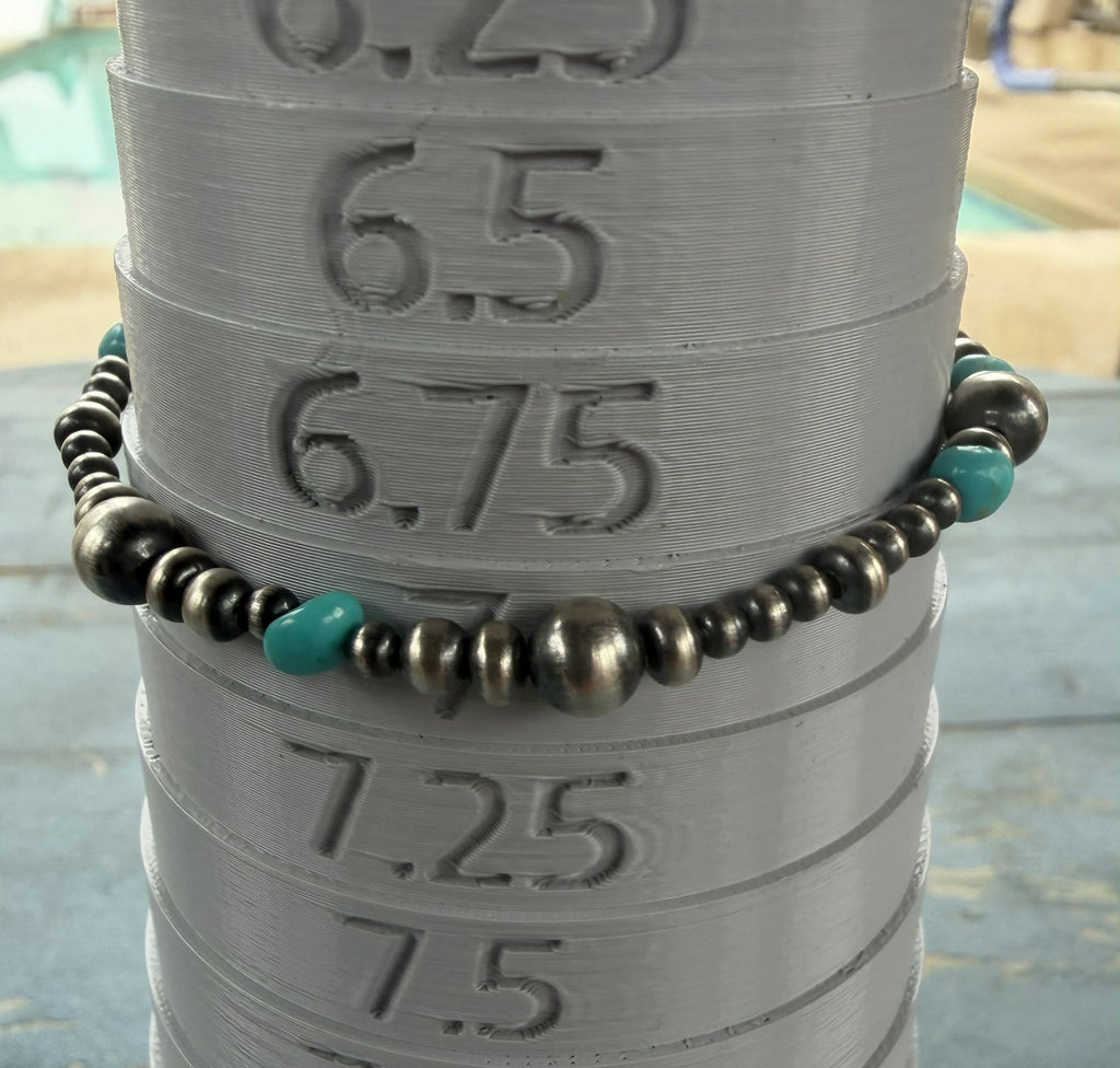 *Native American Made*  Navajo Lucinda Sardo Silver and Turquoise Bead Bracelet