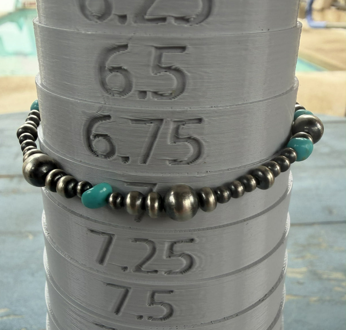 *Native American Made*  Navajo Lucinda Sardo Silver and Turquoise Bead Bracelet