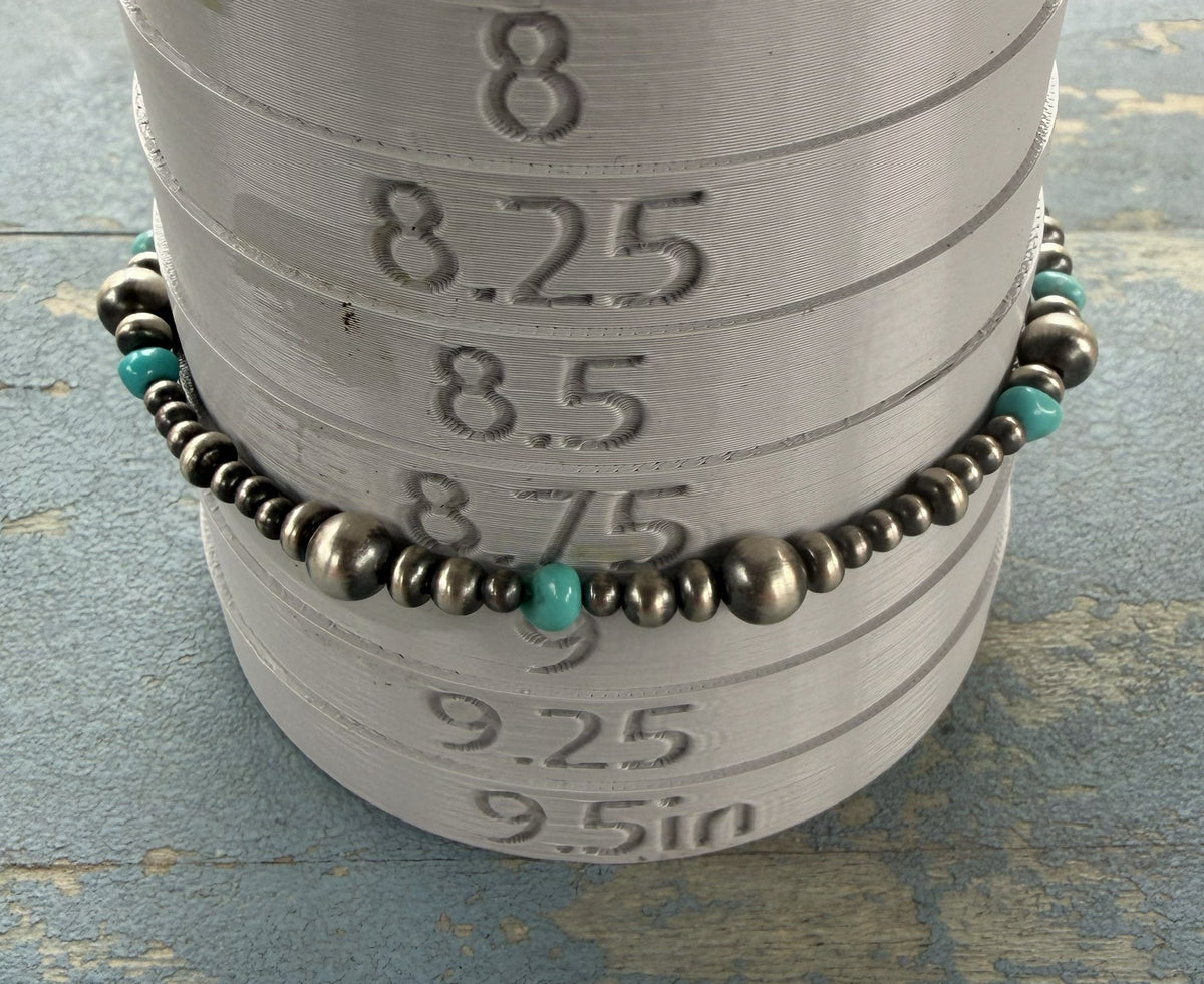 *Native American Made*  Navajo Lucinda Sardo Silver and Turquoise Bead Bracelet