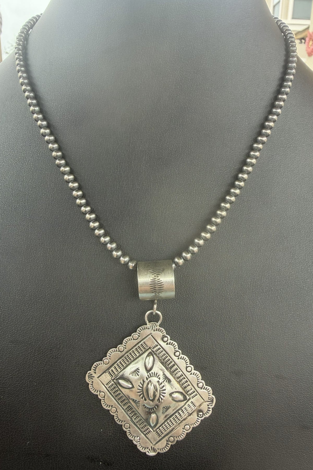 *Native American Made* Navajo Joan Begay Repousse Rhombus Pendant