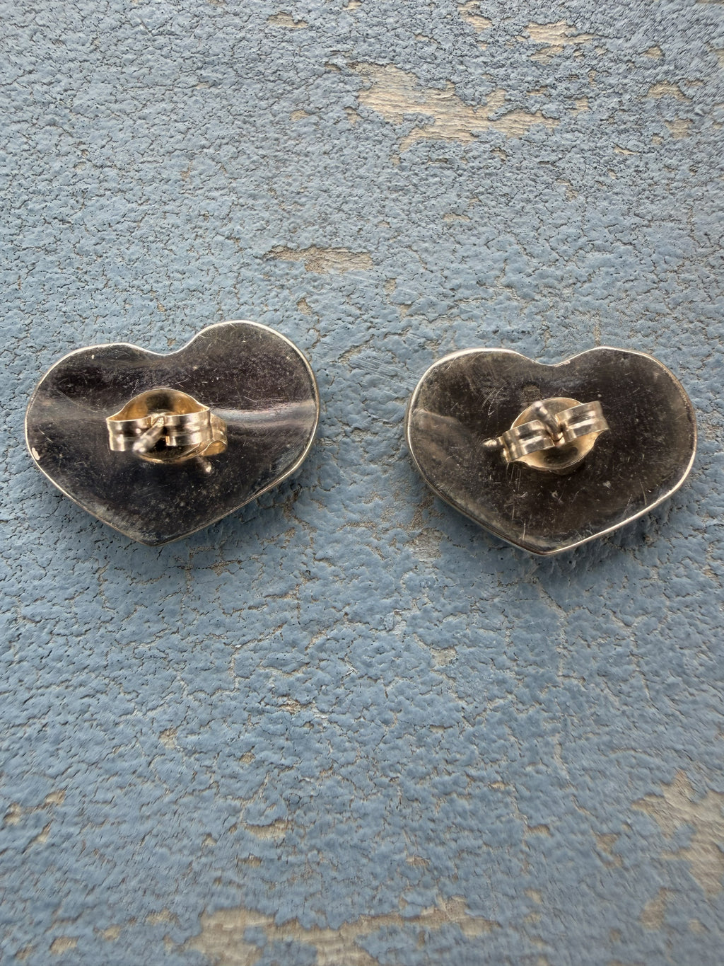 *Native American Made* Zuni Karen Lalio:  Denim Lapis Heart Earrings