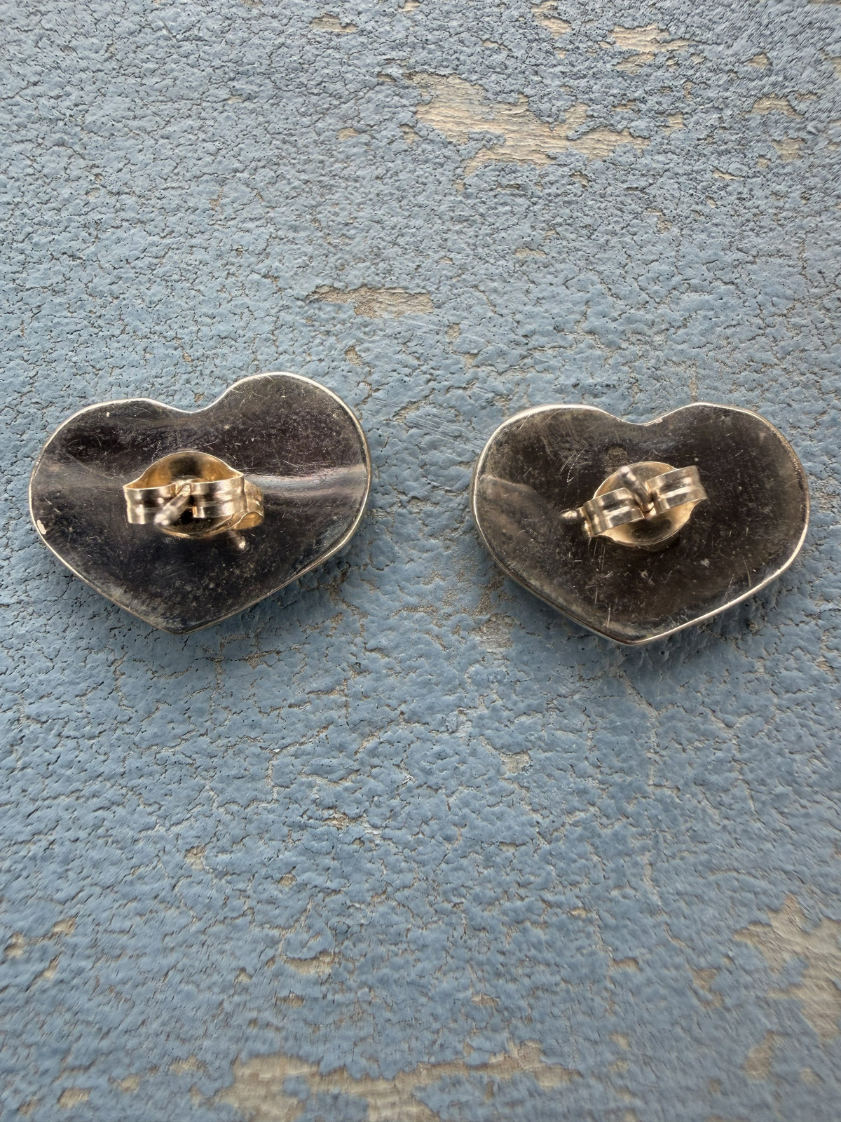 *Native American Made* Zuni Karen Lalio:  Denim Lapis Heart Earrings