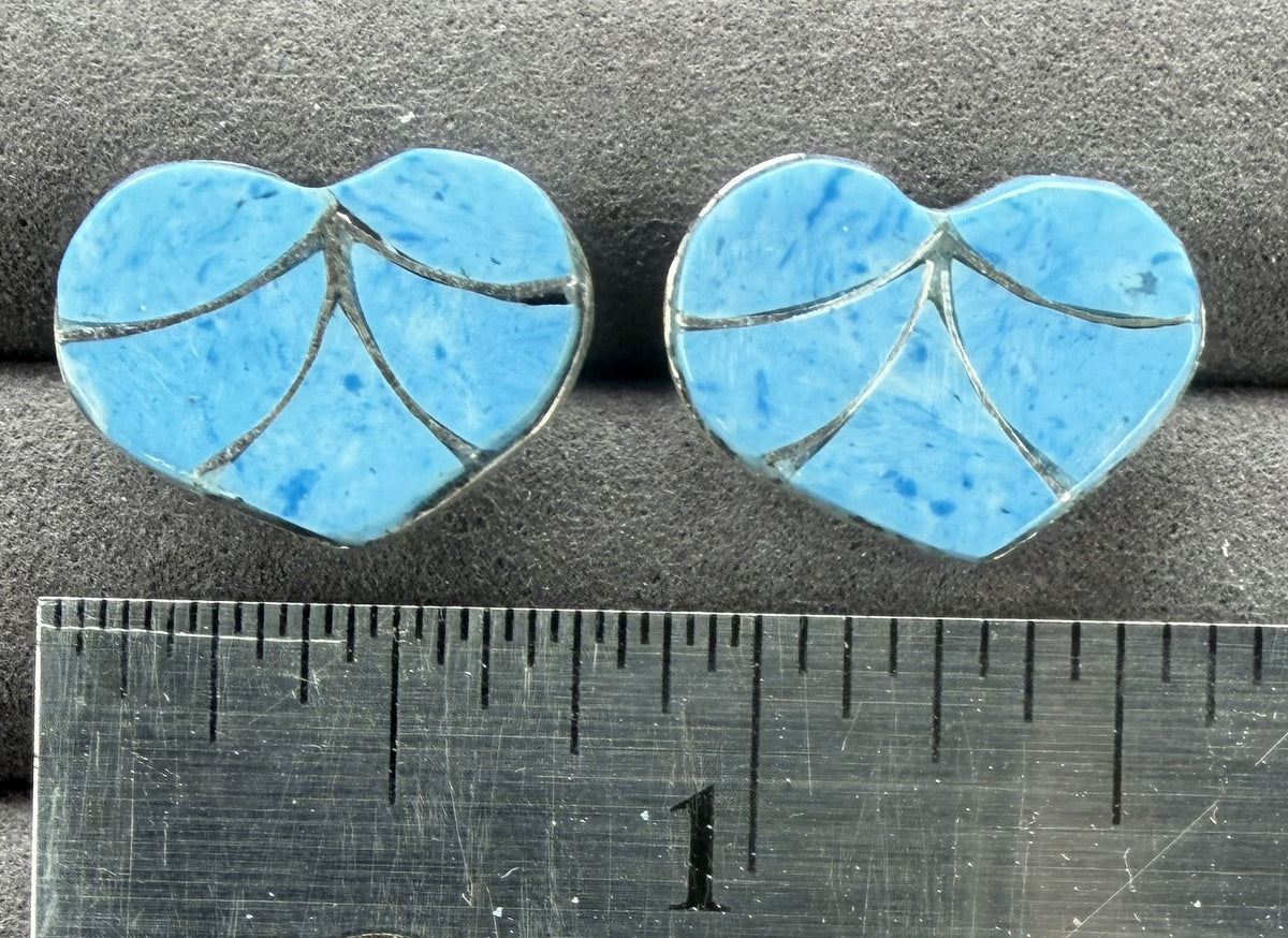 *Native American Made* Zuni Karen Lalio:  Denim Lapis Heart Earrings