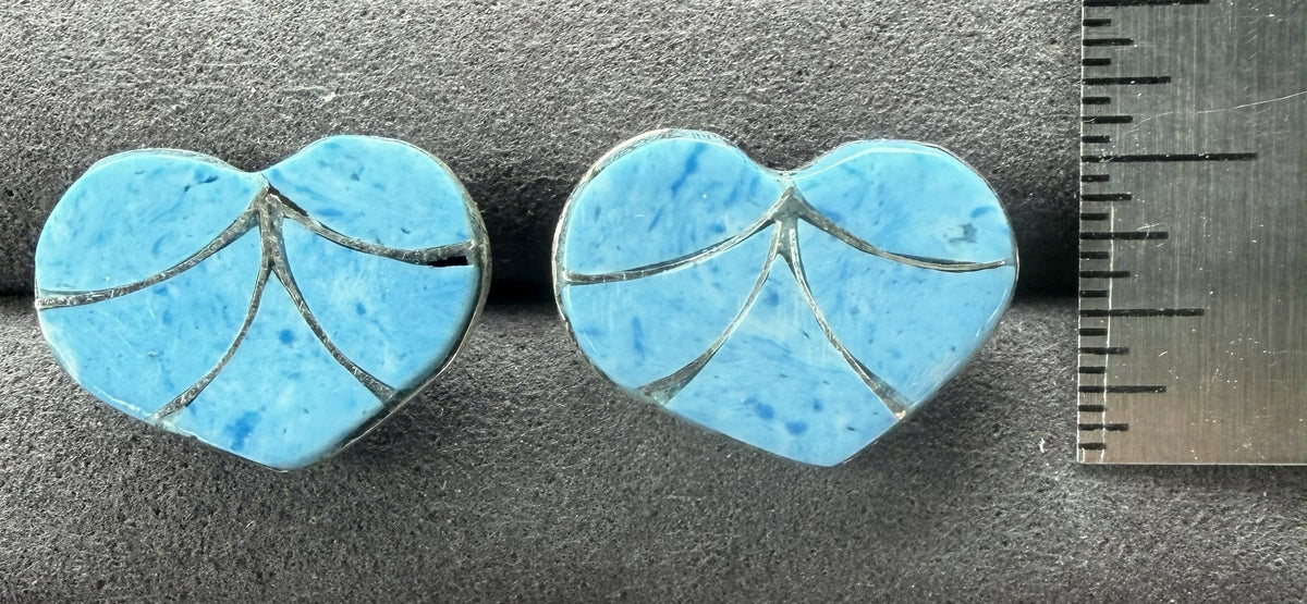 *Native American Made* Zuni Karen Lalio:  Denim Lapis Heart Earrings