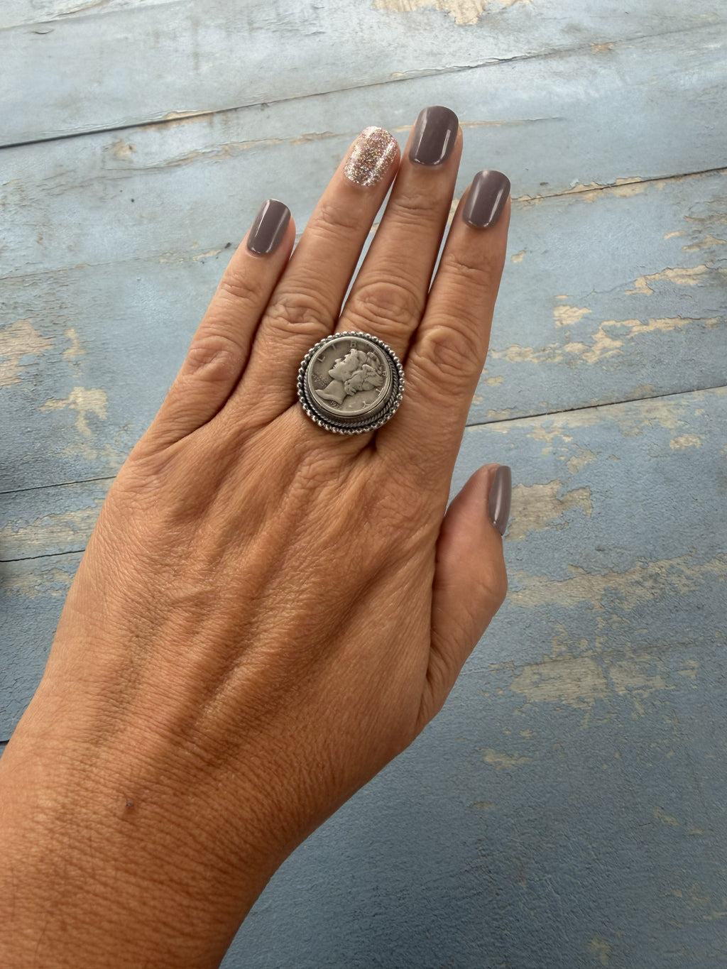 *Native American Made* Navajo Scott Skeets Liberty Dime Adjustable Ring