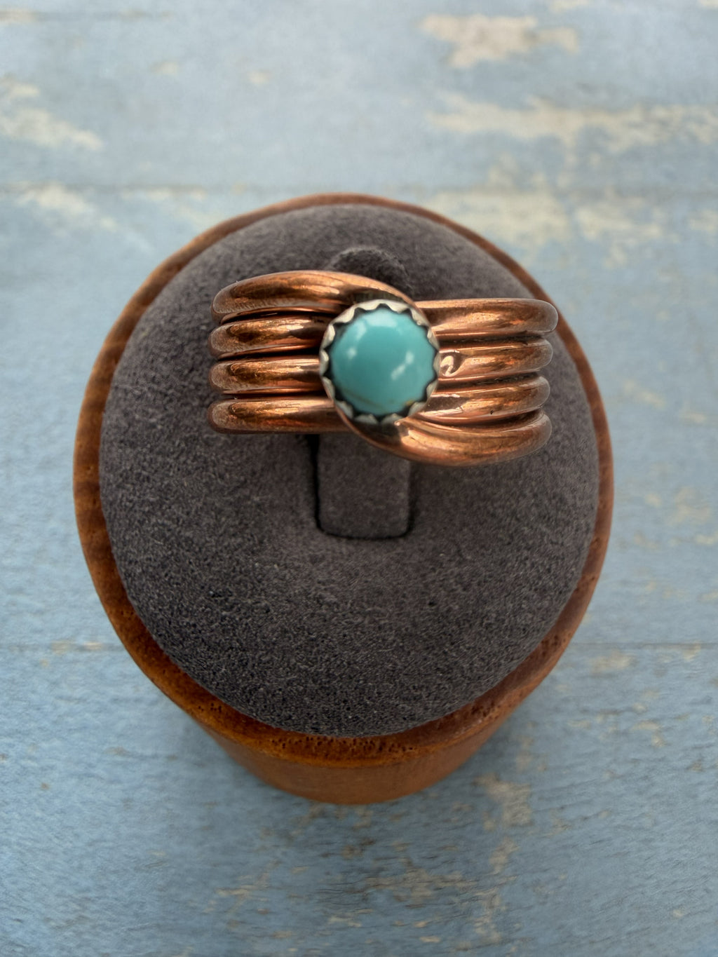*Native American Made*  Navajo Yolanda Skeets Copper Spiral Ring with Turquoise