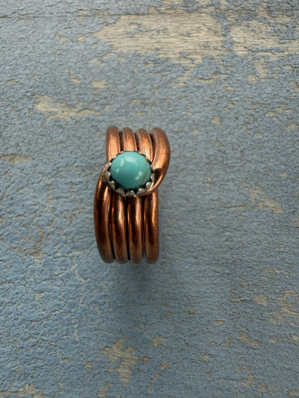 *Native American Made*  Navajo Yolanda Skeets Copper Spiral Ring with Turquoise