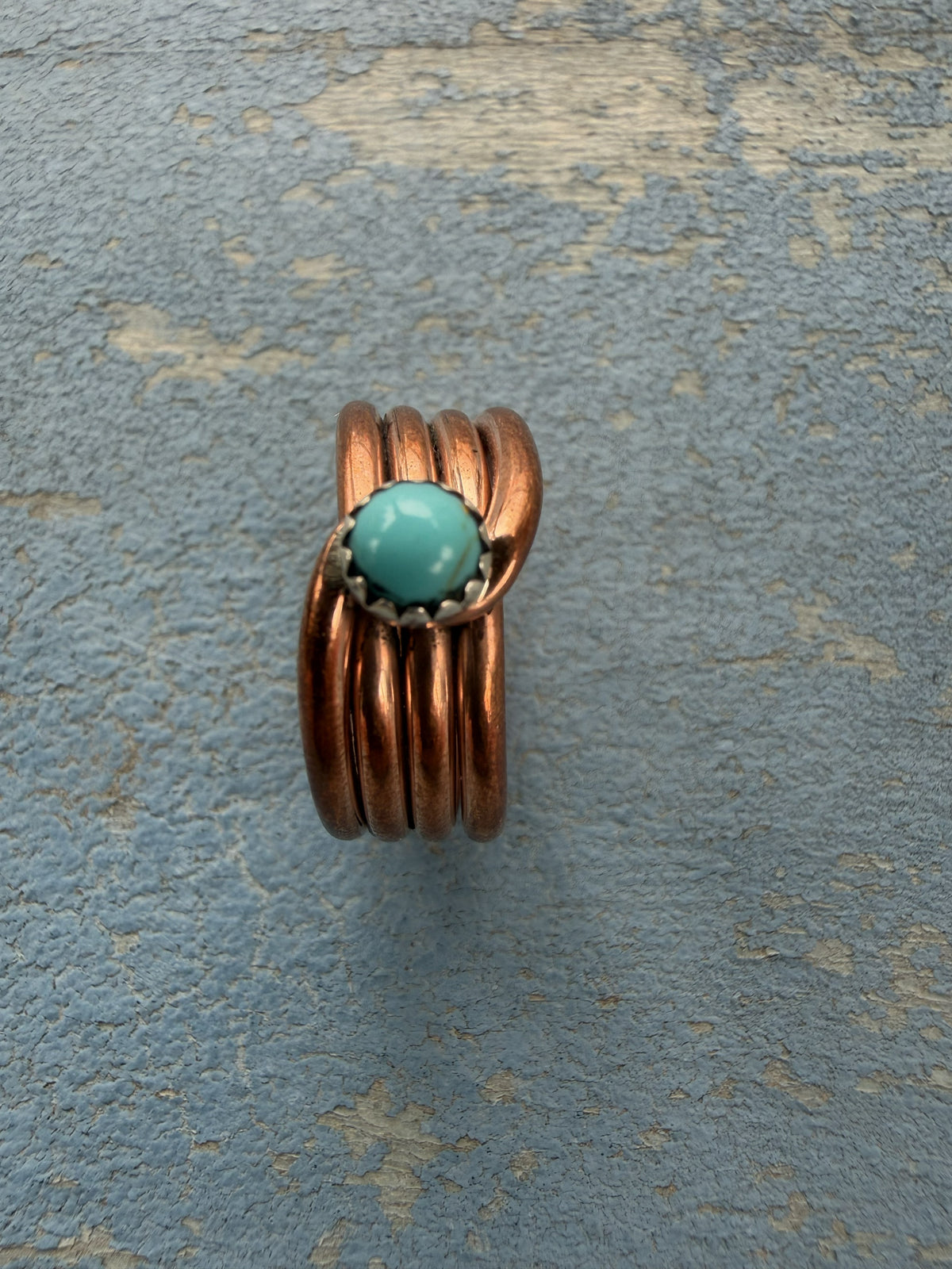*Native American Made*  Navajo Yolanda Skeets Copper Spiral Ring with Turquoise