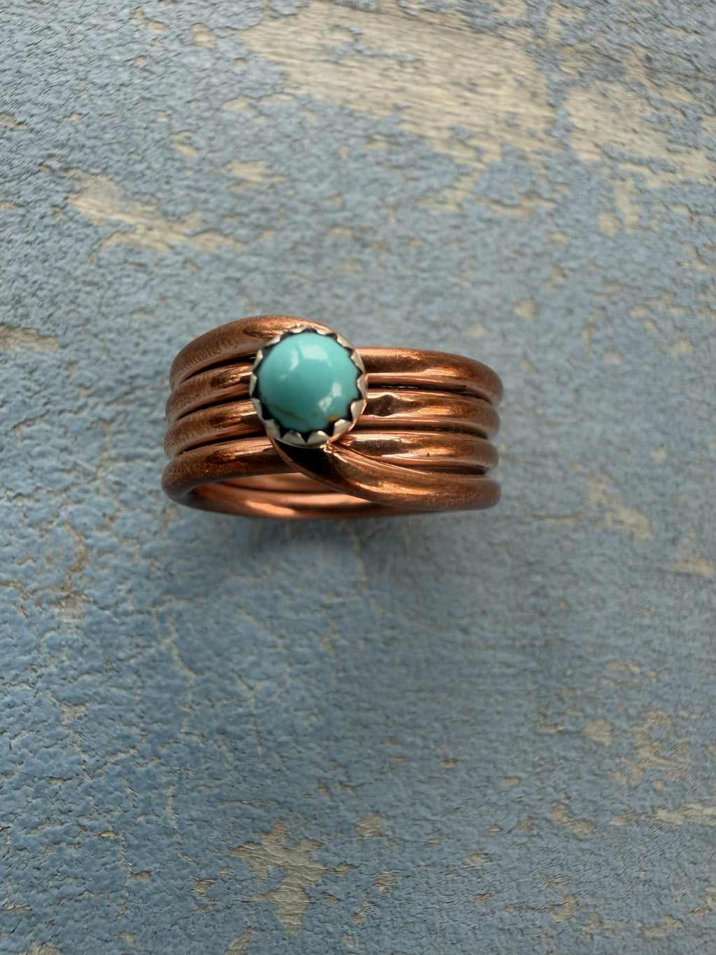*Native American Made*  Navajo Yolanda Skeets Copper Spiral Ring with Turquoise