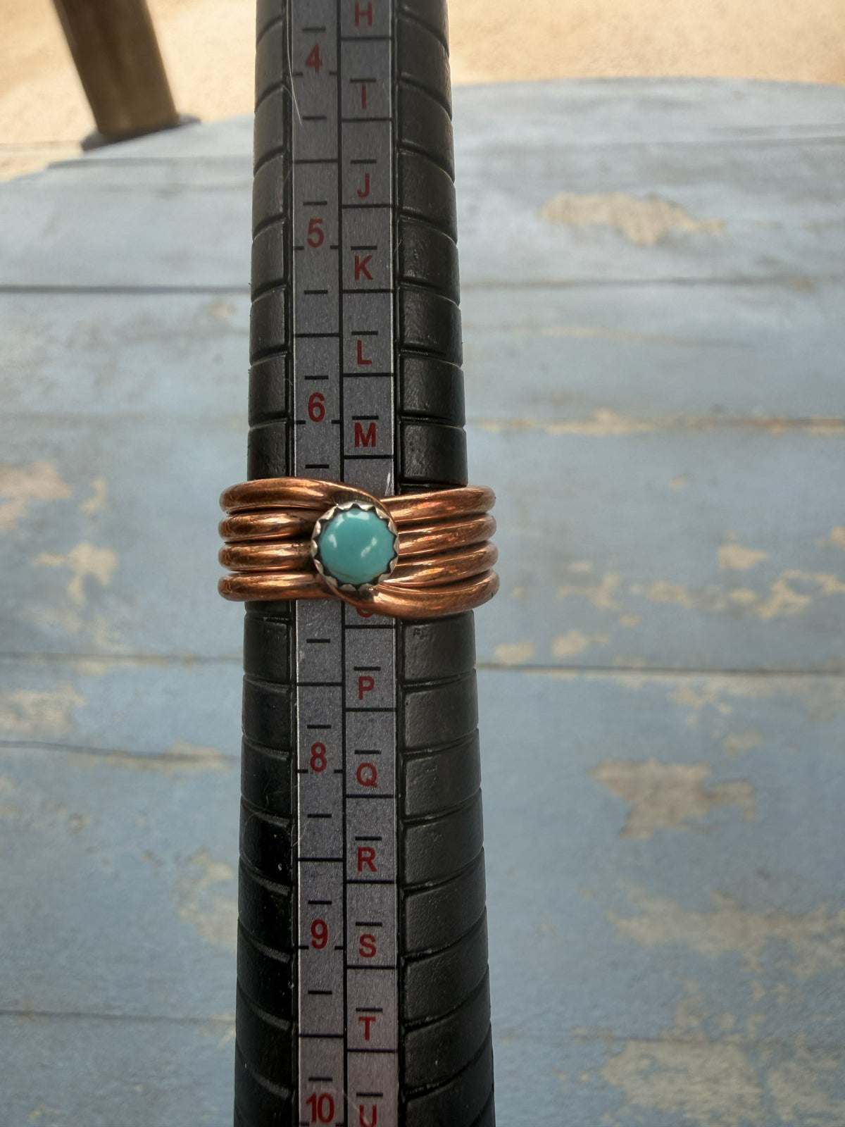 *Native American Made*  Navajo Yolanda Skeets Copper Spiral Ring with Turquoise