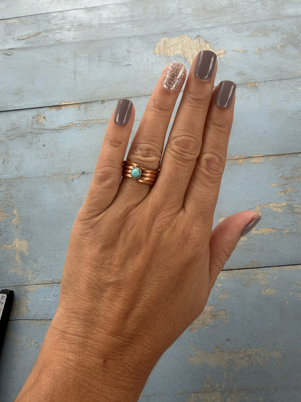 *Native American Made*  Navajo Yolanda Skeets Copper Spiral Ring with Turquoise