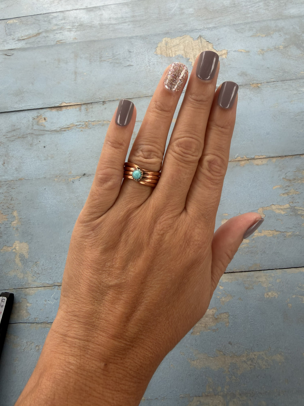 *Native American Made*  Navajo Yolanda Skeets Copper Spiral Ring with Turquoise