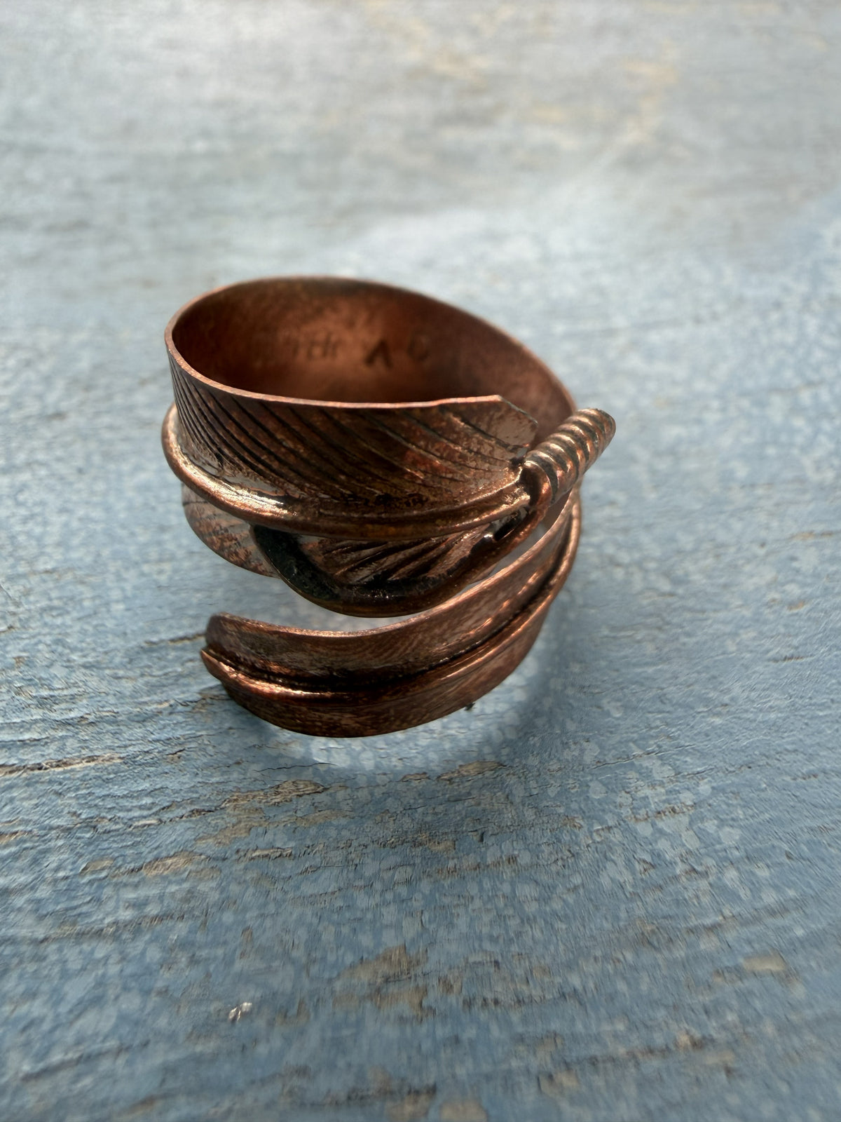 *Native American Made*  Navajo Aaron Davis Copper Feather Adjustable Ring