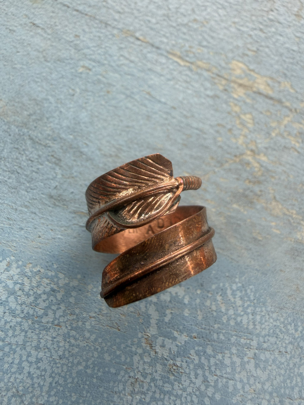 *Native American Made*  Navajo Aaron Davis Copper Feather Adjustable Ring