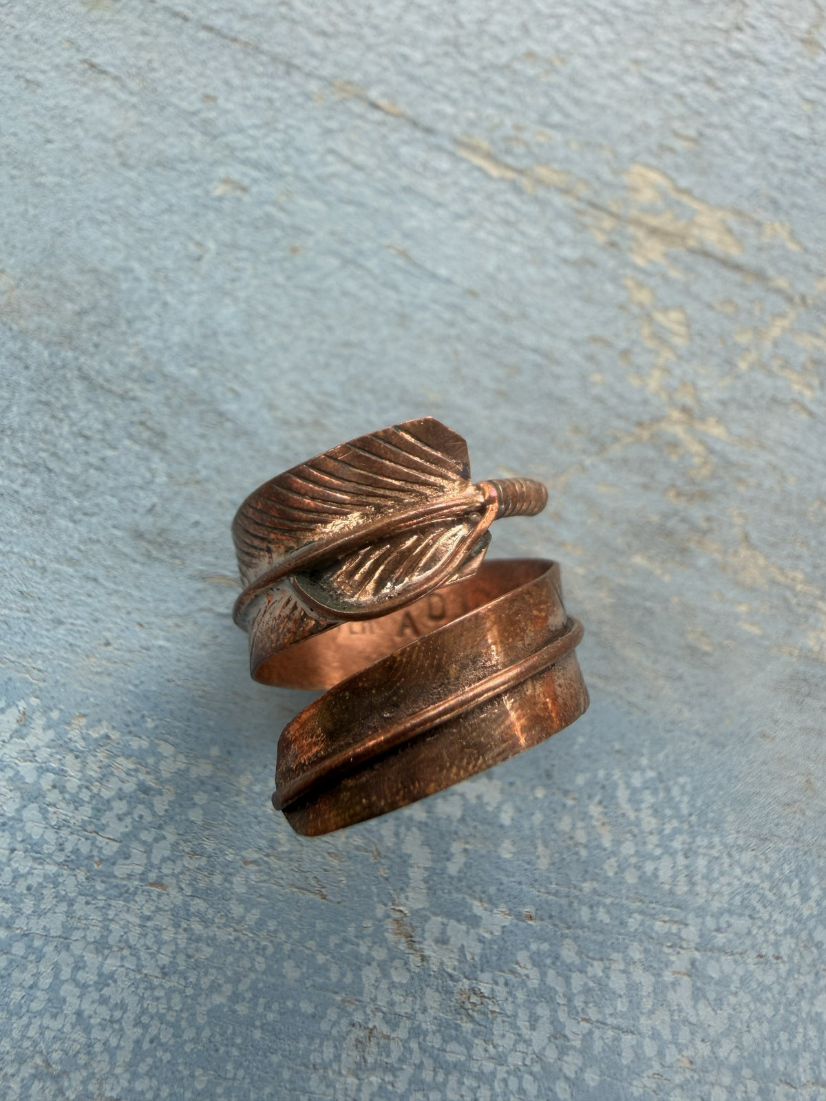 *Native American Made*  Navajo Aaron Davis Copper Feather Adjustable Ring