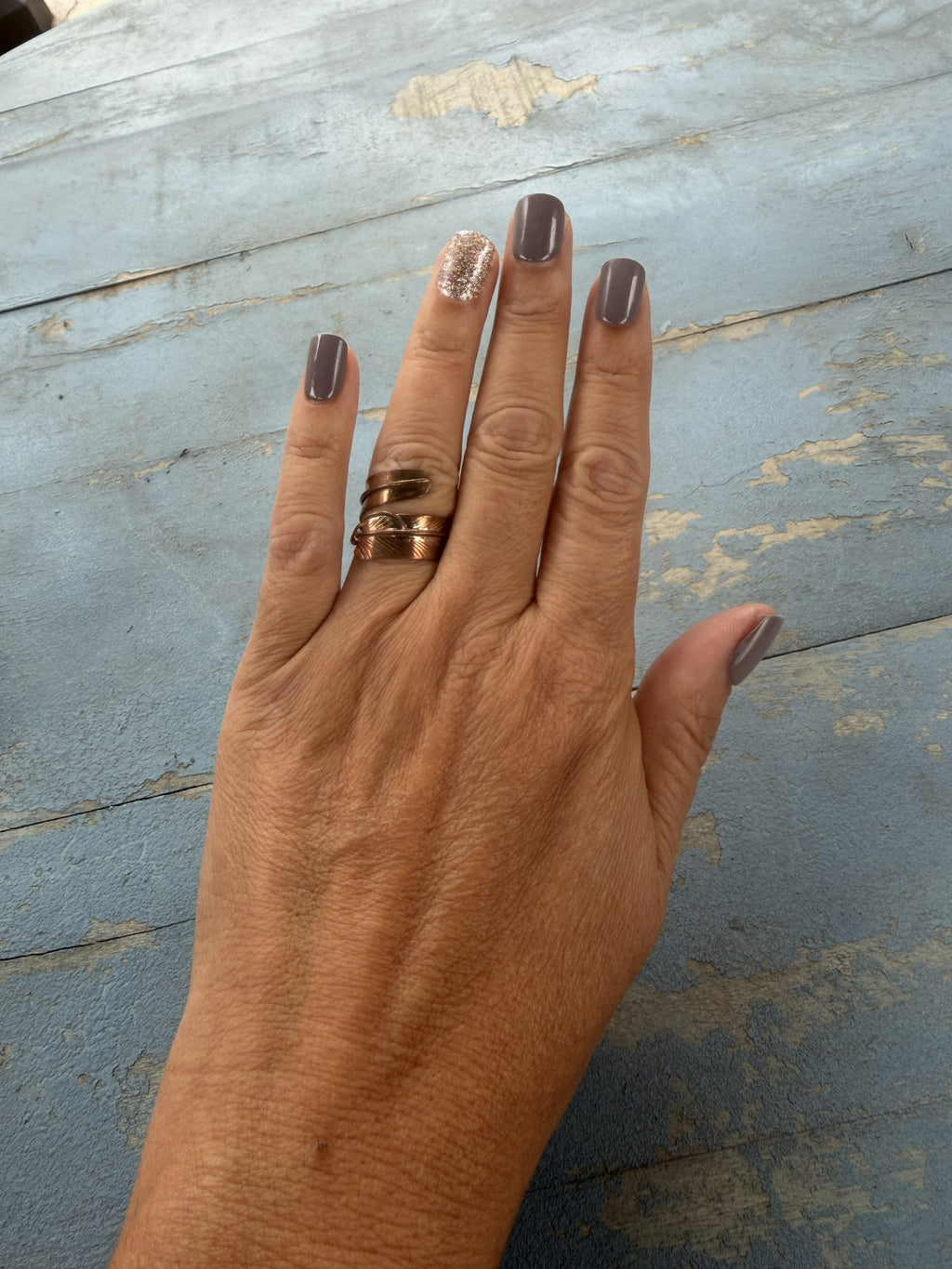 *Native American Made*  Navajo Aaron Davis Copper Feather Adjustable Ring