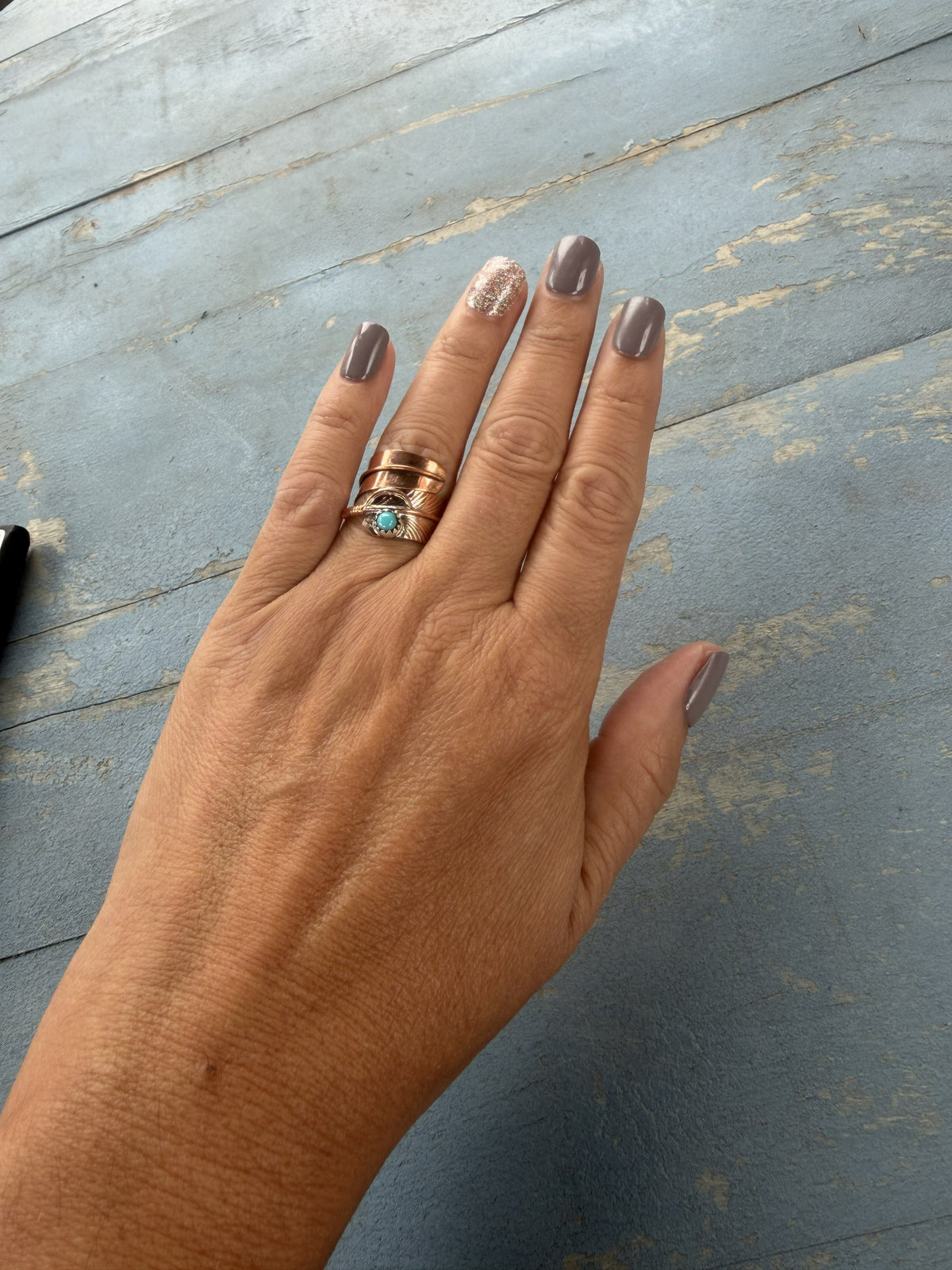 *Native American Made*  Navajo Aaron Davis Feather with Turquoise Adjustable Ring
