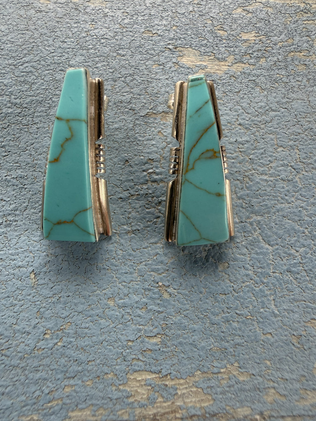 *Native American Made*  Navajo Steve Francisco Kingman Triangle Post Earrings