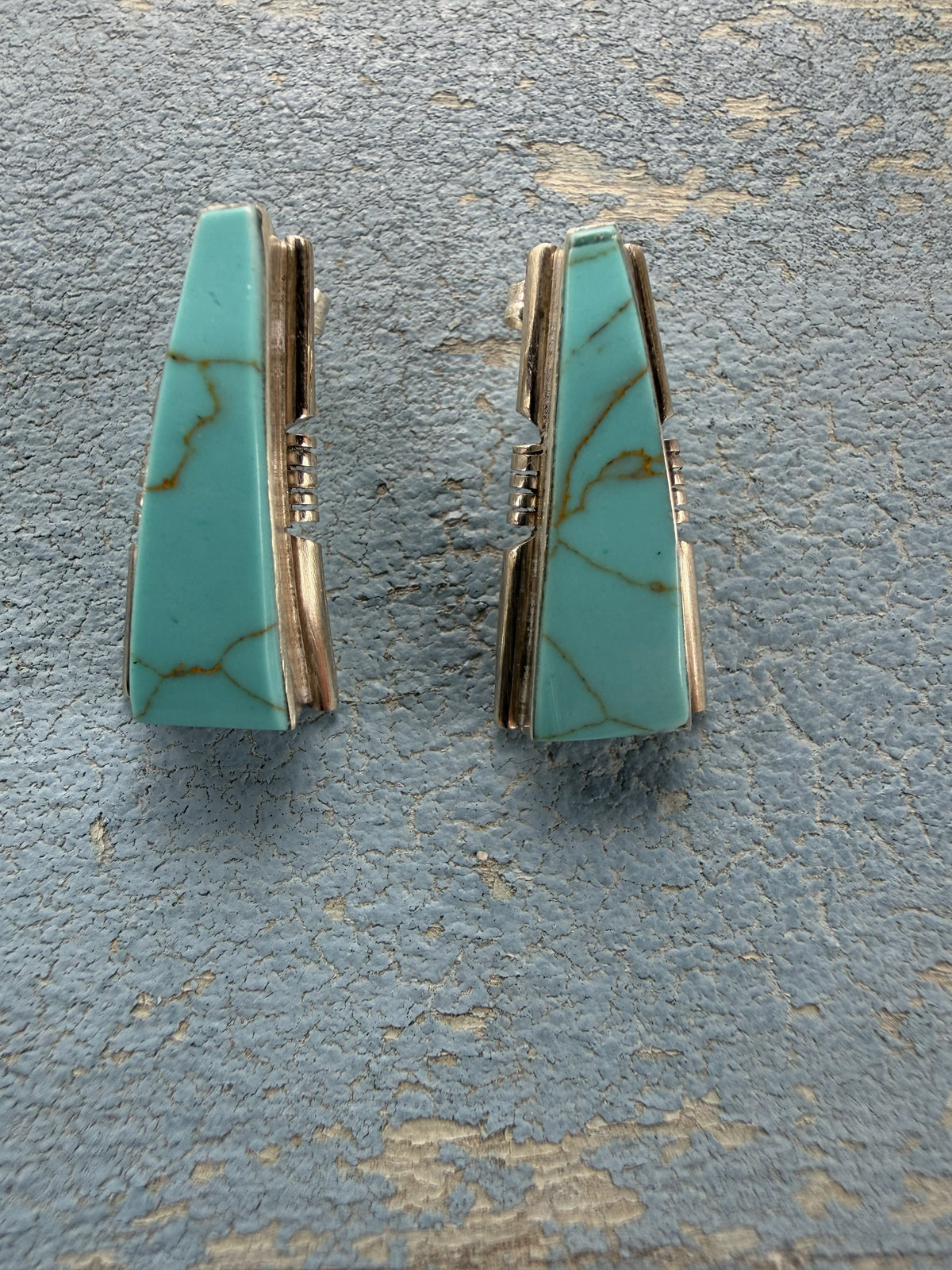 *Native American Made*  Navajo Steve Francisco Kingman Triangle Post Earrings
