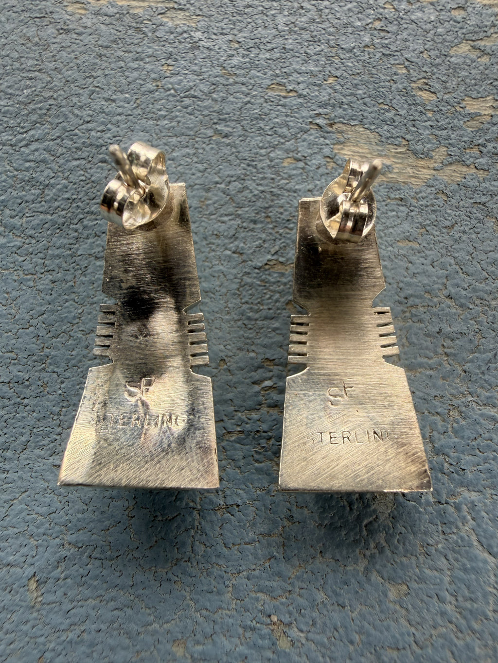 *Native American Made*  Navajo Steve Francisco Kingman Triangle Post Earrings